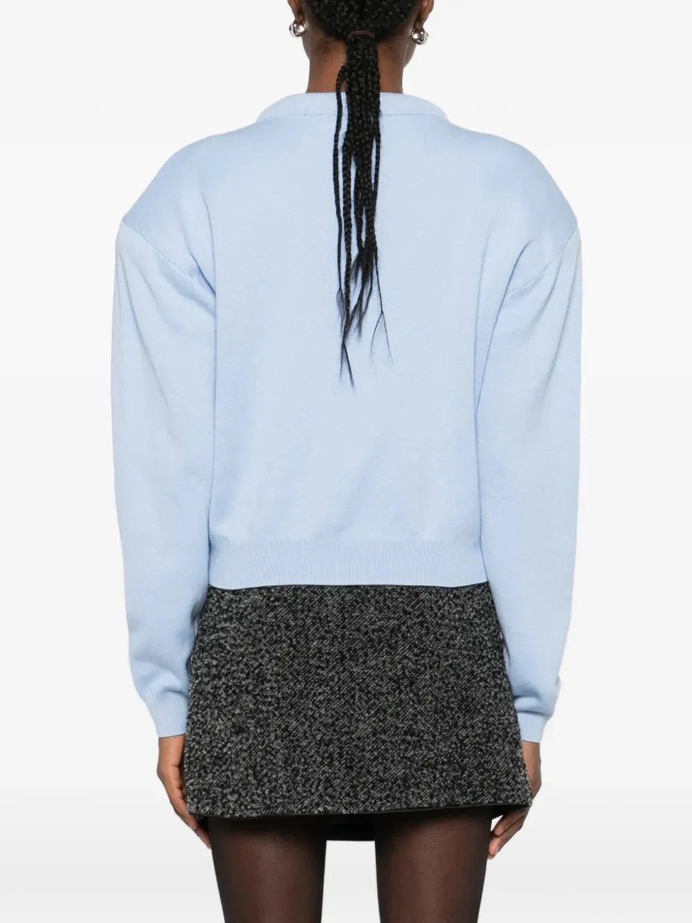 Rotate Elegant Round Neck Sweatshirt with Silver Logo Buttons - Women's Long Sleeve Style - Image 4