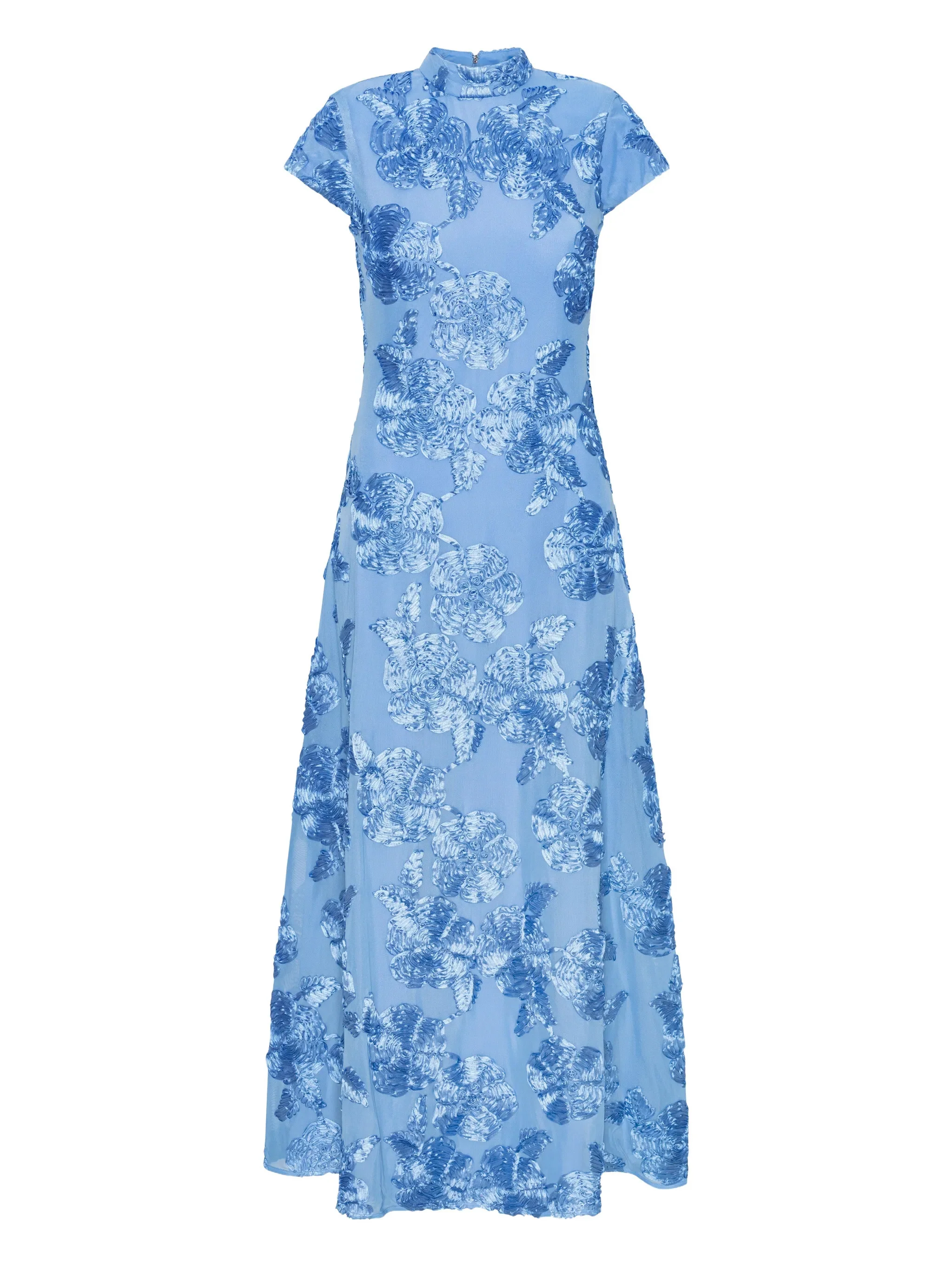 Rotate Floral Embroidered Mini Dress with Mock Neck and Zip Fastening