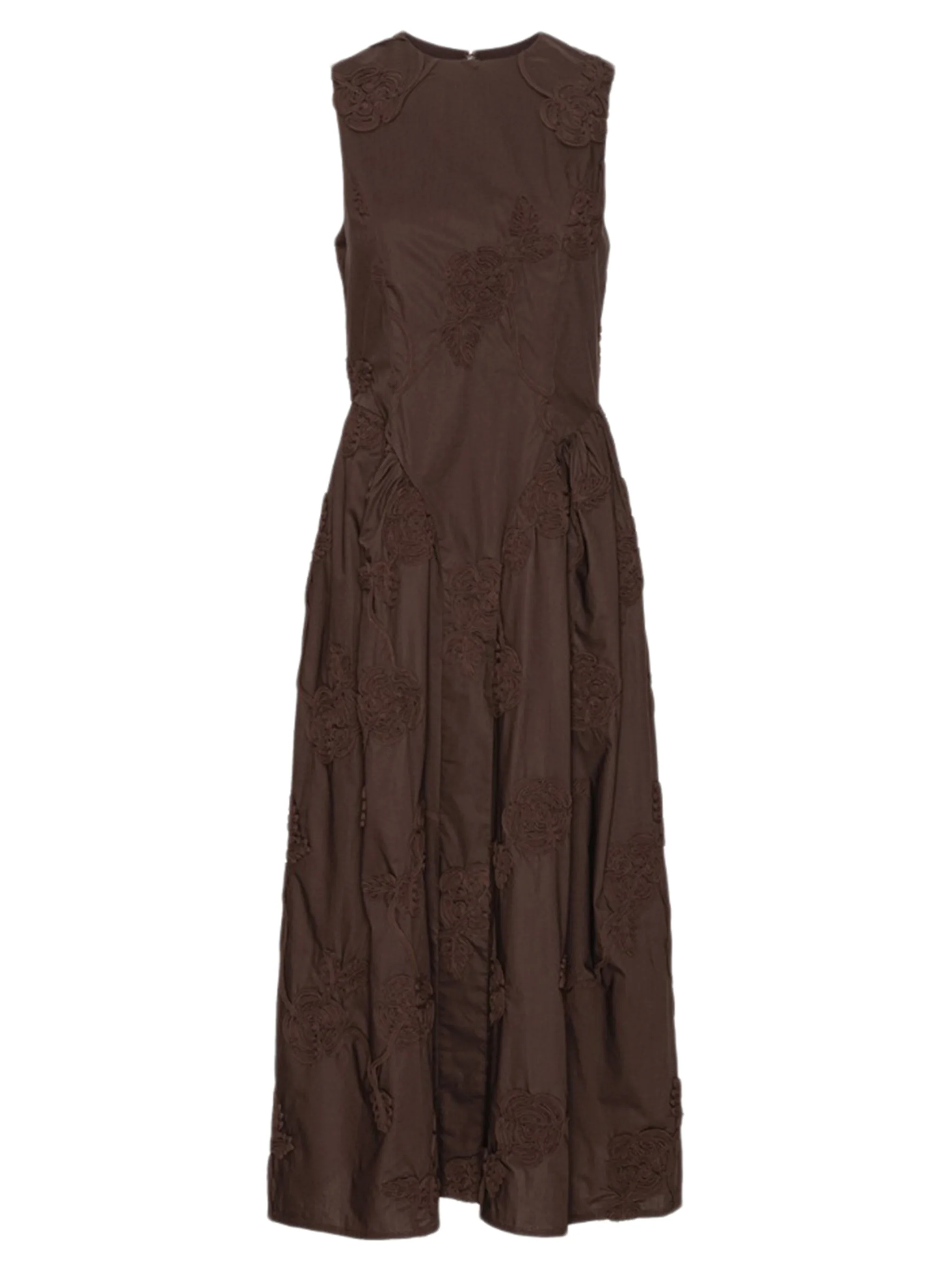 Rotate Floral Embroidered Sleeveless Midi A-Line Dress