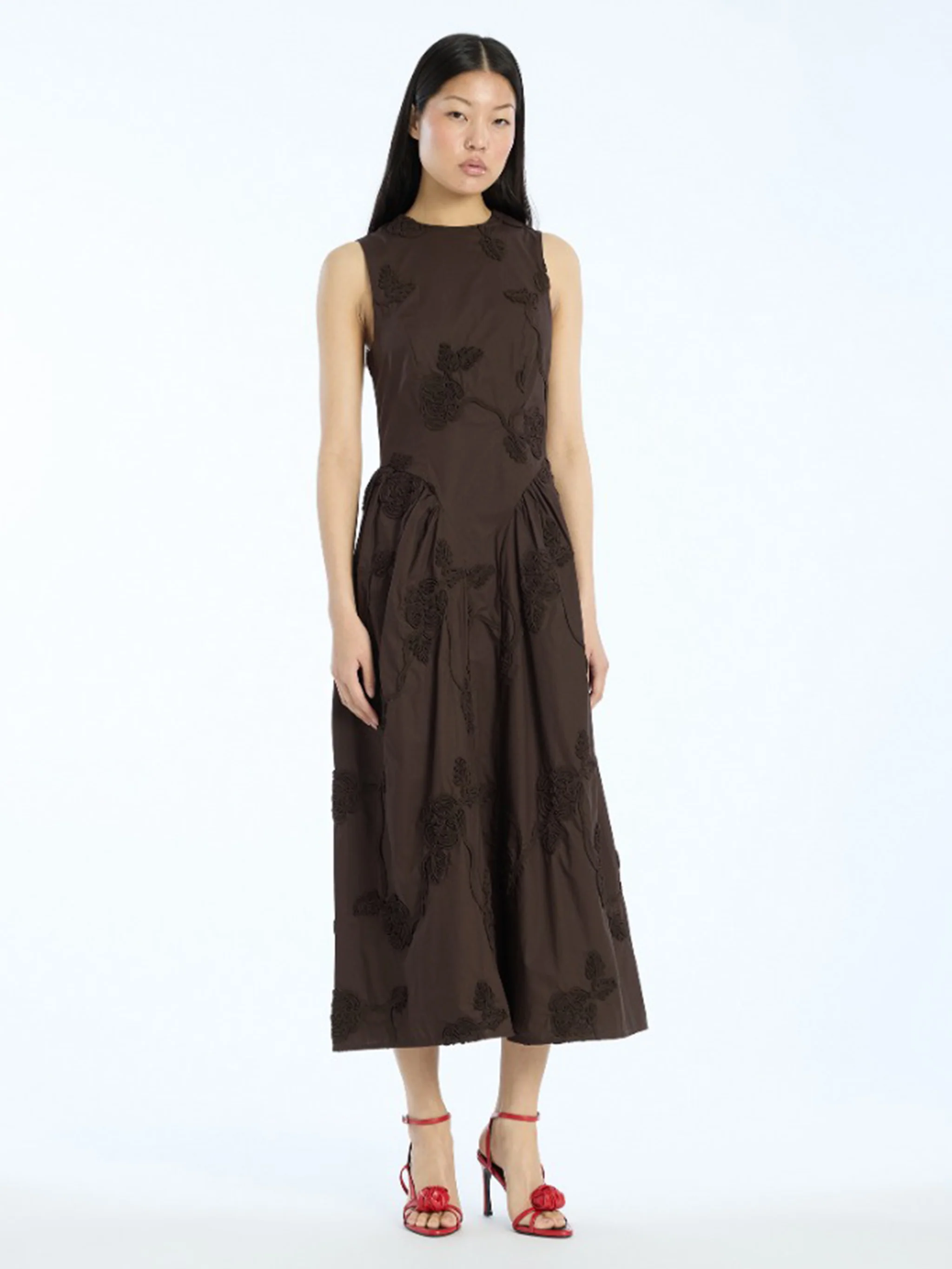 Rotate Floral Embroidered Sleeveless Midi A-Line Dress - Image 2