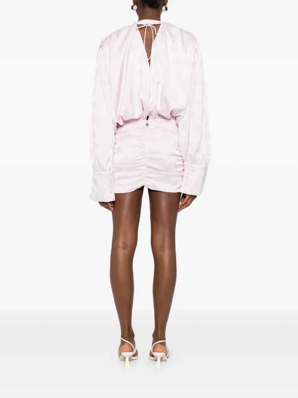 Rotate Floral Jacquard Tie-Neck Mini Dress with Long Sleeves - Image 4