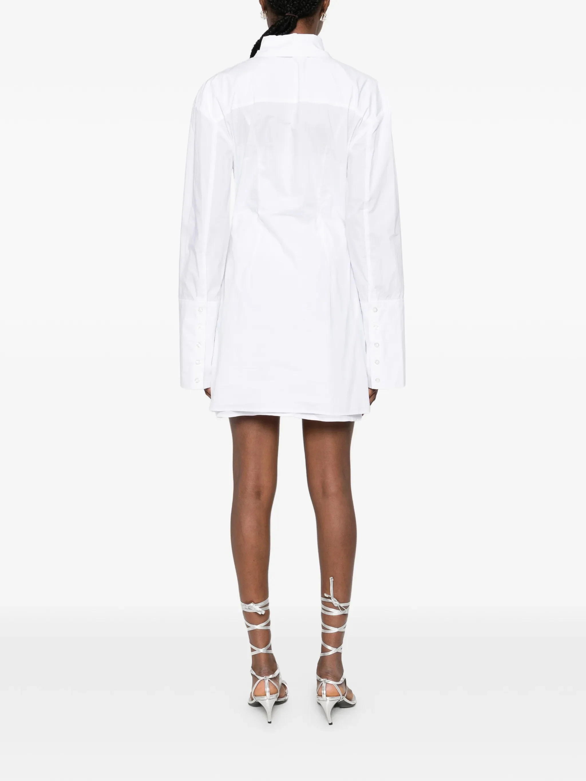 Rotate Mini Gathered Button-Up Dress with Long Sleeves - Image 4