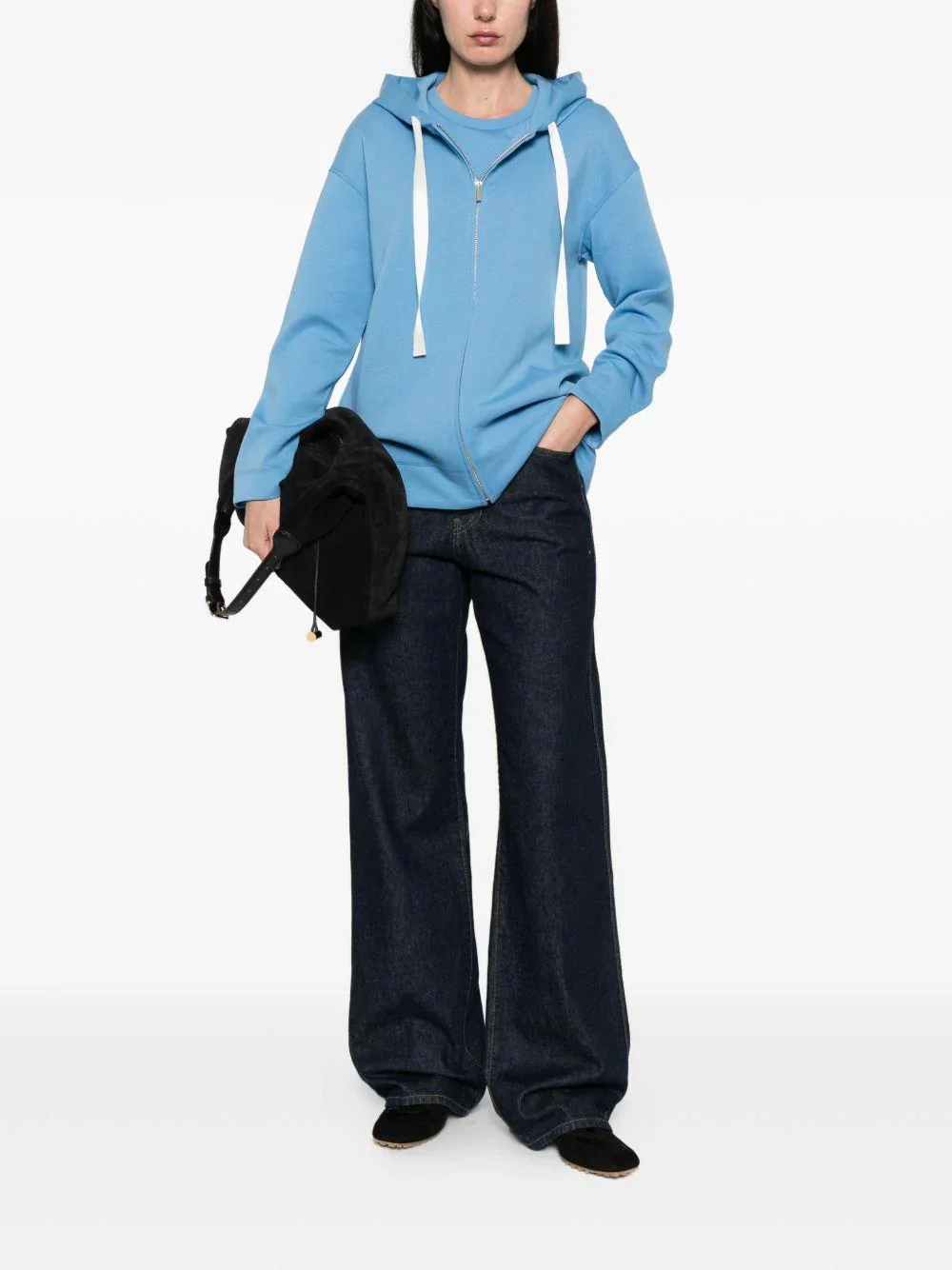 's Max Mara Full-Zip Scuba Sweater with Drawstring Hood for Women - Image 2