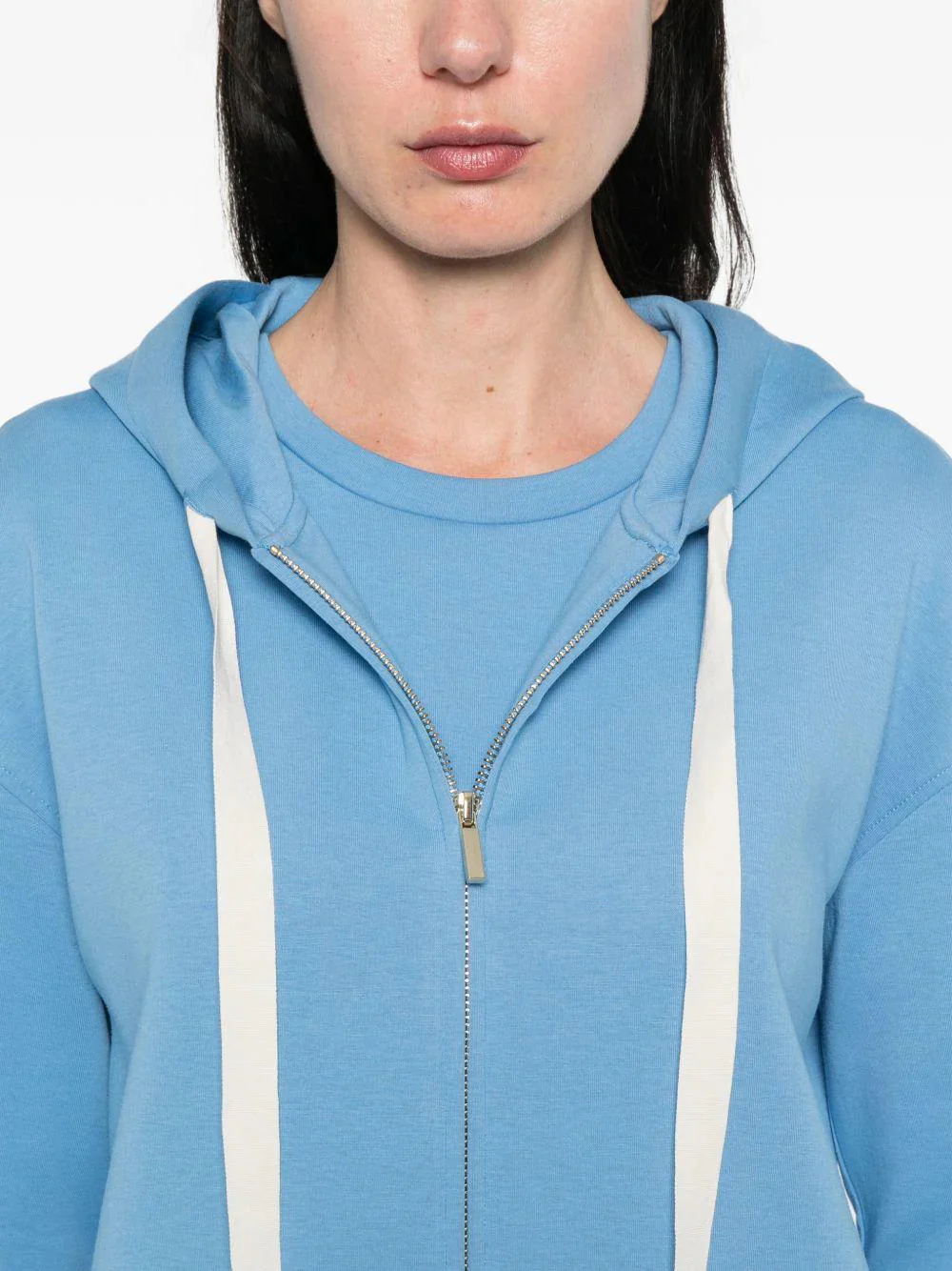 's Max Mara Full-Zip Scuba Sweater with Drawstring Hood for Women - Image 3