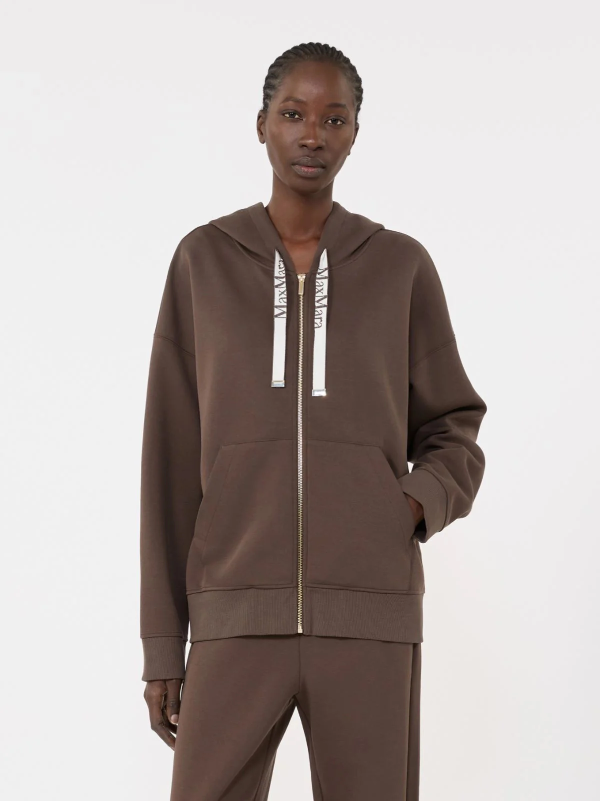's Max Mara Stylish Long Sleeve Zip-Up Sweater with Kangaroo Pocket - Size S - Image 3