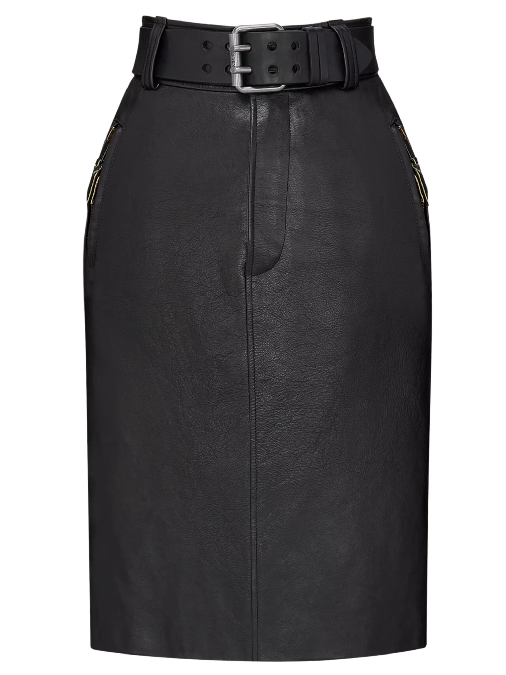 Saint Laurent Belted Pencil Skirt in Grained Leather