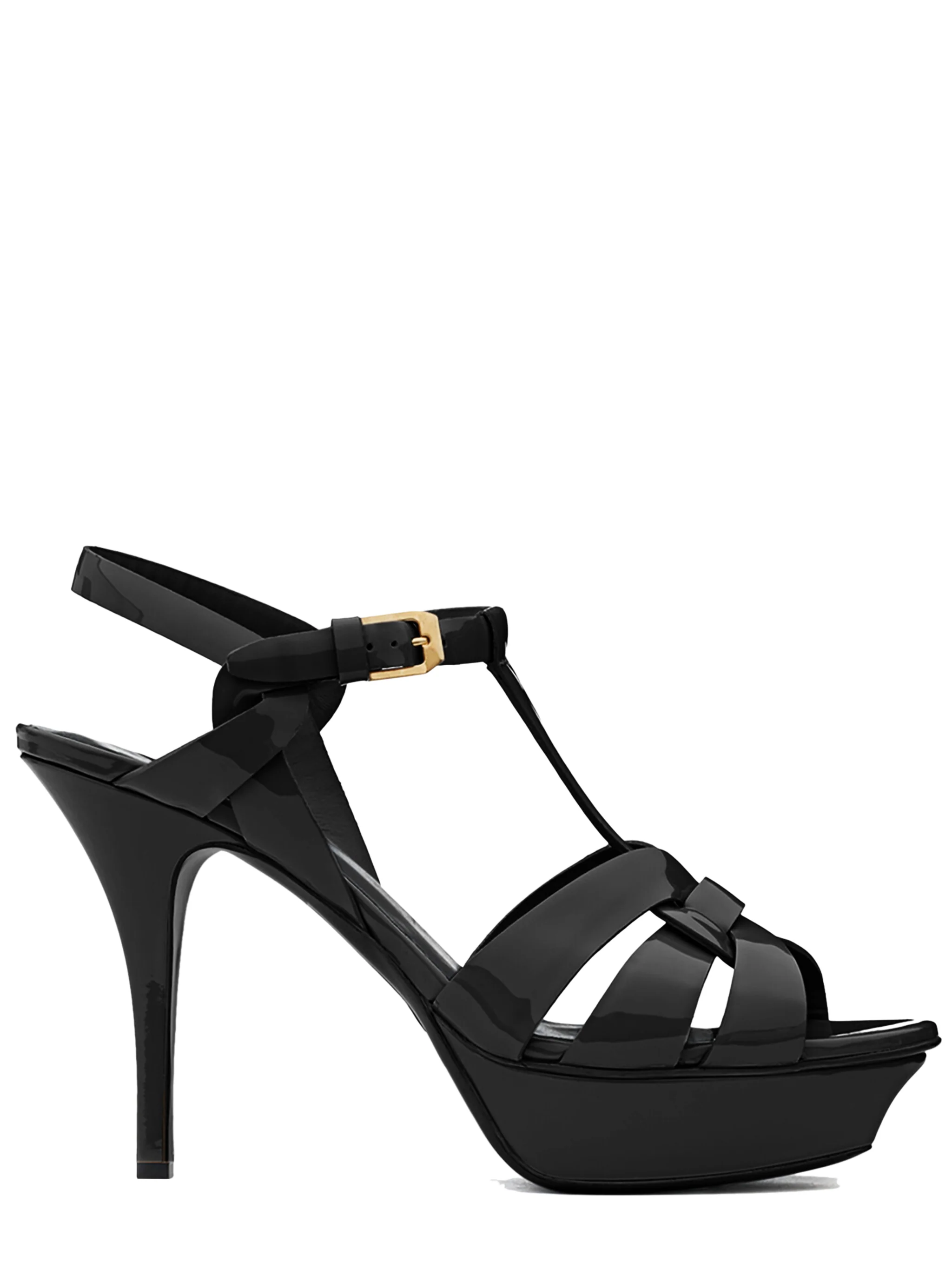 Saint Laurent Beveled Platform Sandals with Intertwining Straps - 10.5 cm Heel Height
