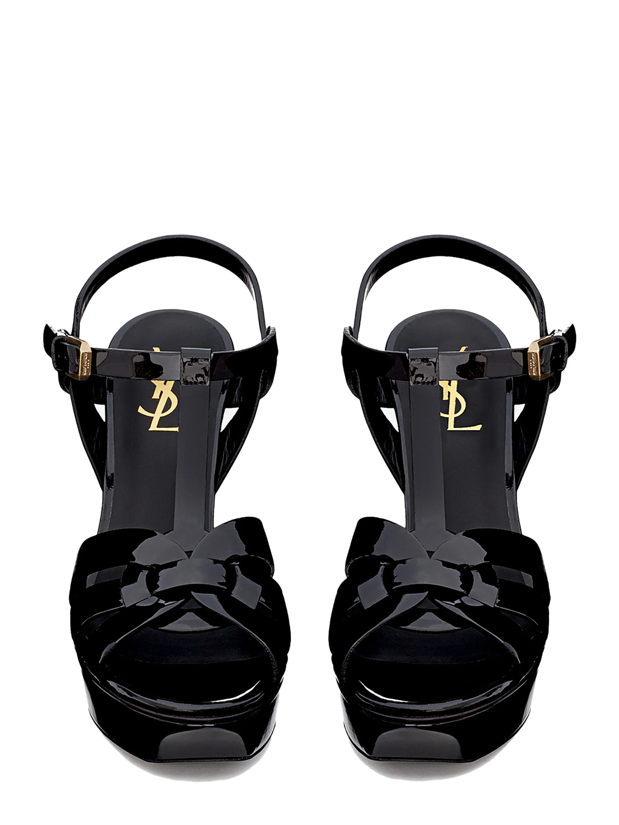 Saint Laurent Beveled Platform Sandals with Intertwining Straps - 10.5 cm Heel Height - Image 2