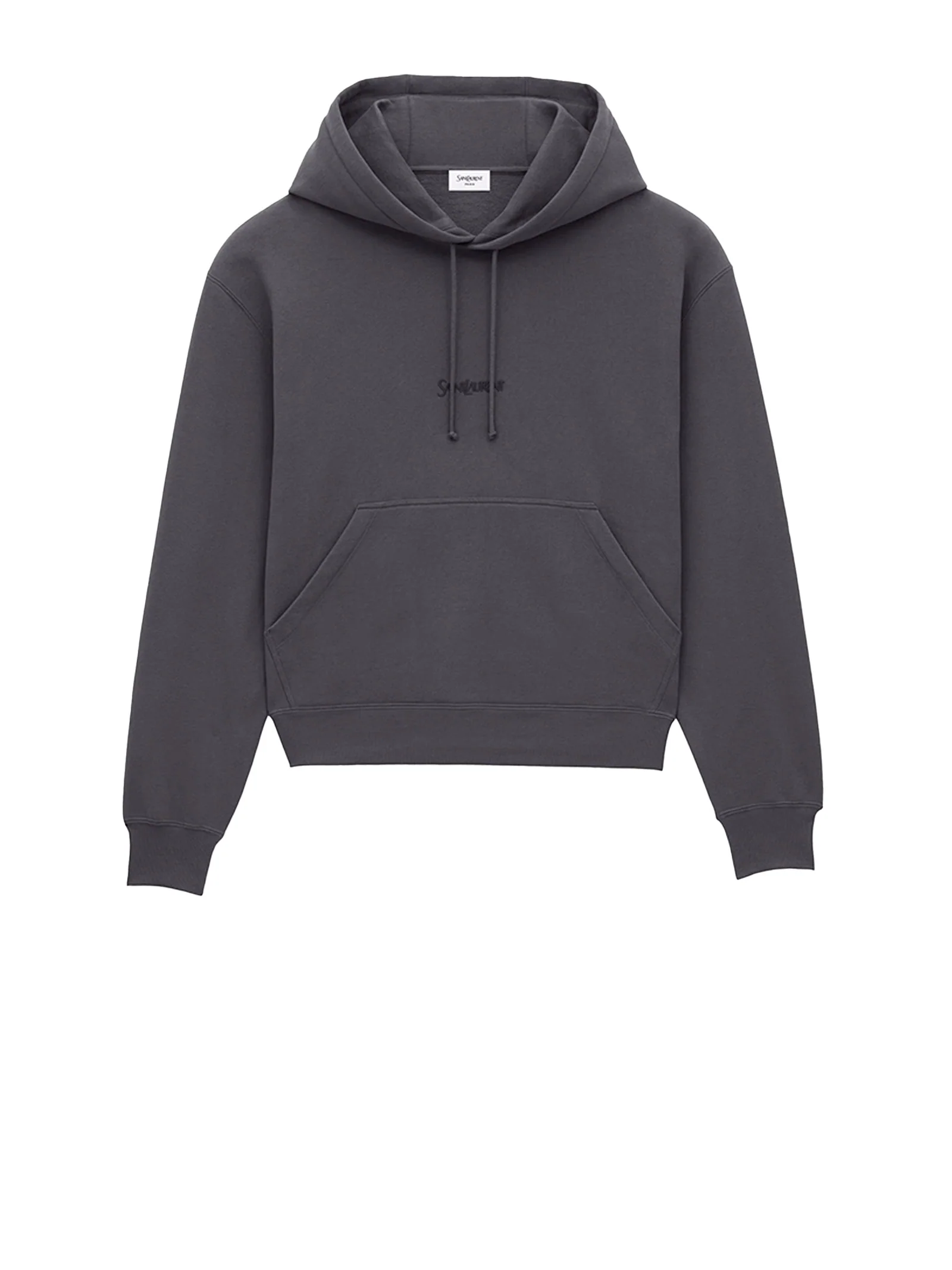 SAINT LAURENT FLEECE HOODIE MADE with CERTIFIED COTTON, FEATURING a KANGAROO POCKET and TONAL EMBROIDERY on the CHEST.