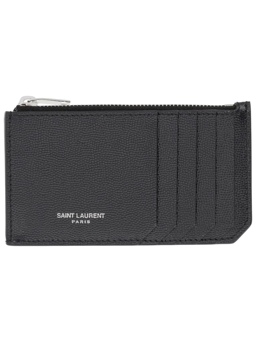 SAINT LAURENT Fragments Zipped Card Case in Grain de Poudre Leather