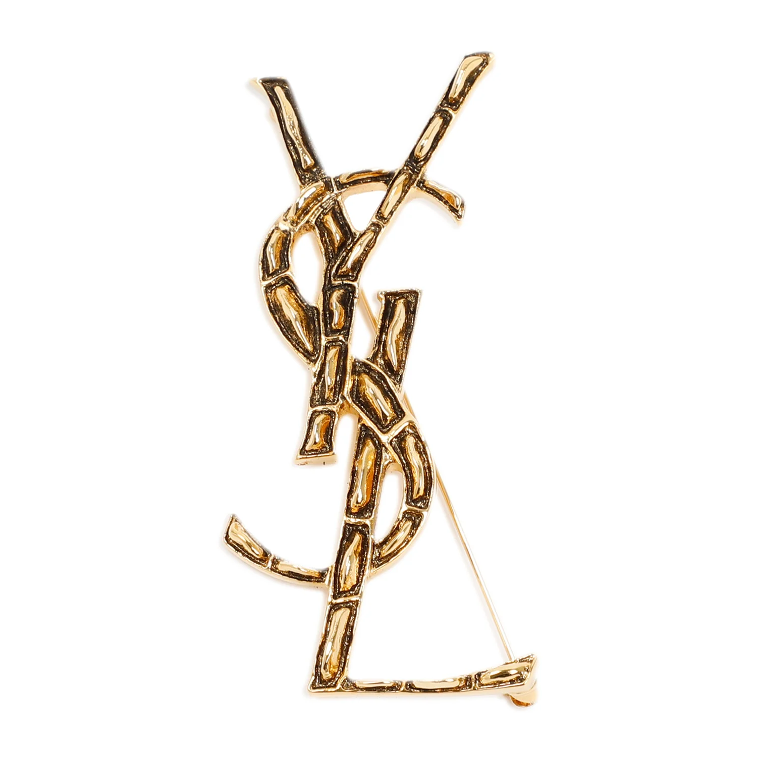 Saint Laurent Mini Monogram Brass Brooch - Image 2