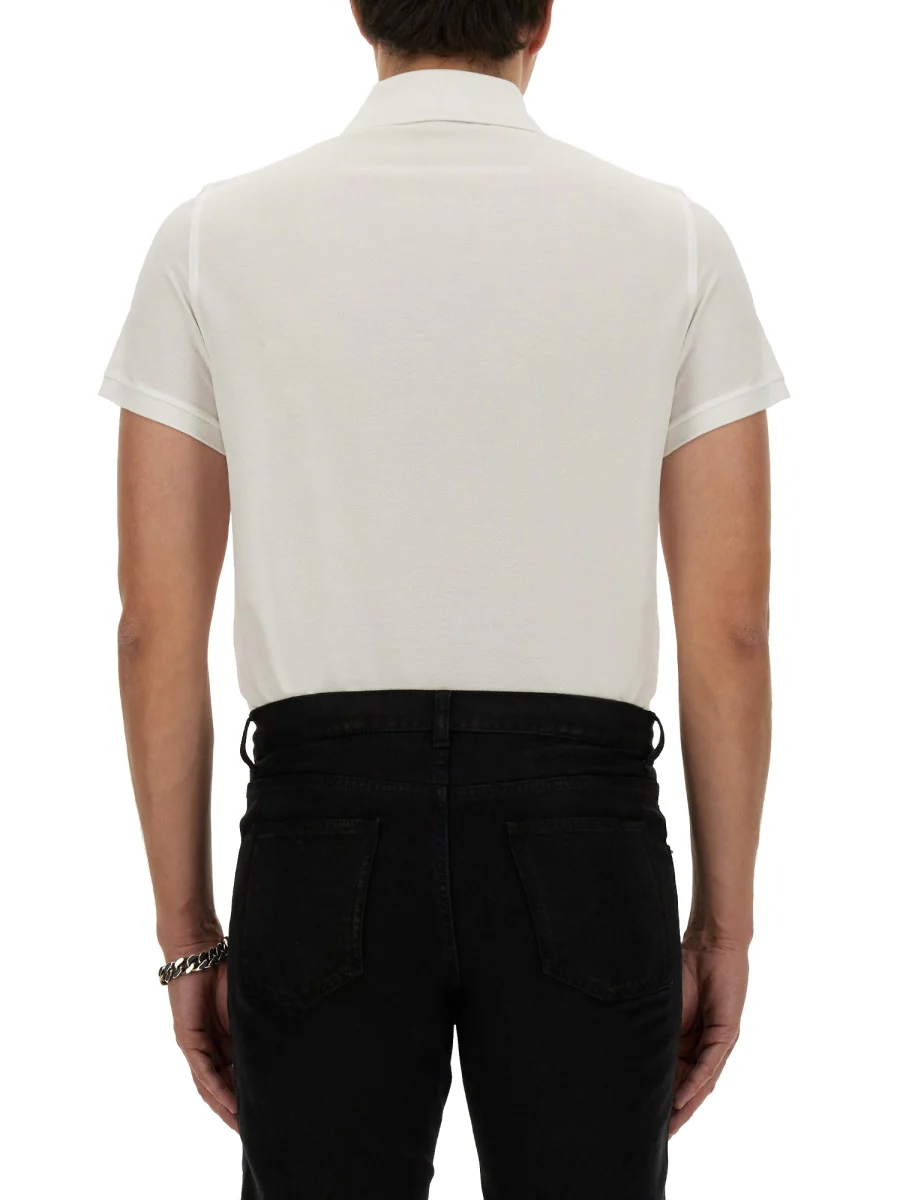 SAINT LAURENT Monogram Polo Shirt in Cotton Piqué - Image 3