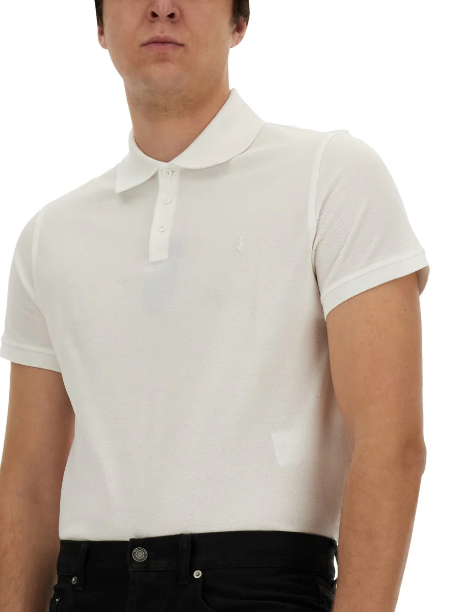 SAINT LAURENT Monogram Polo Shirt in Cotton Piqué - Image 4