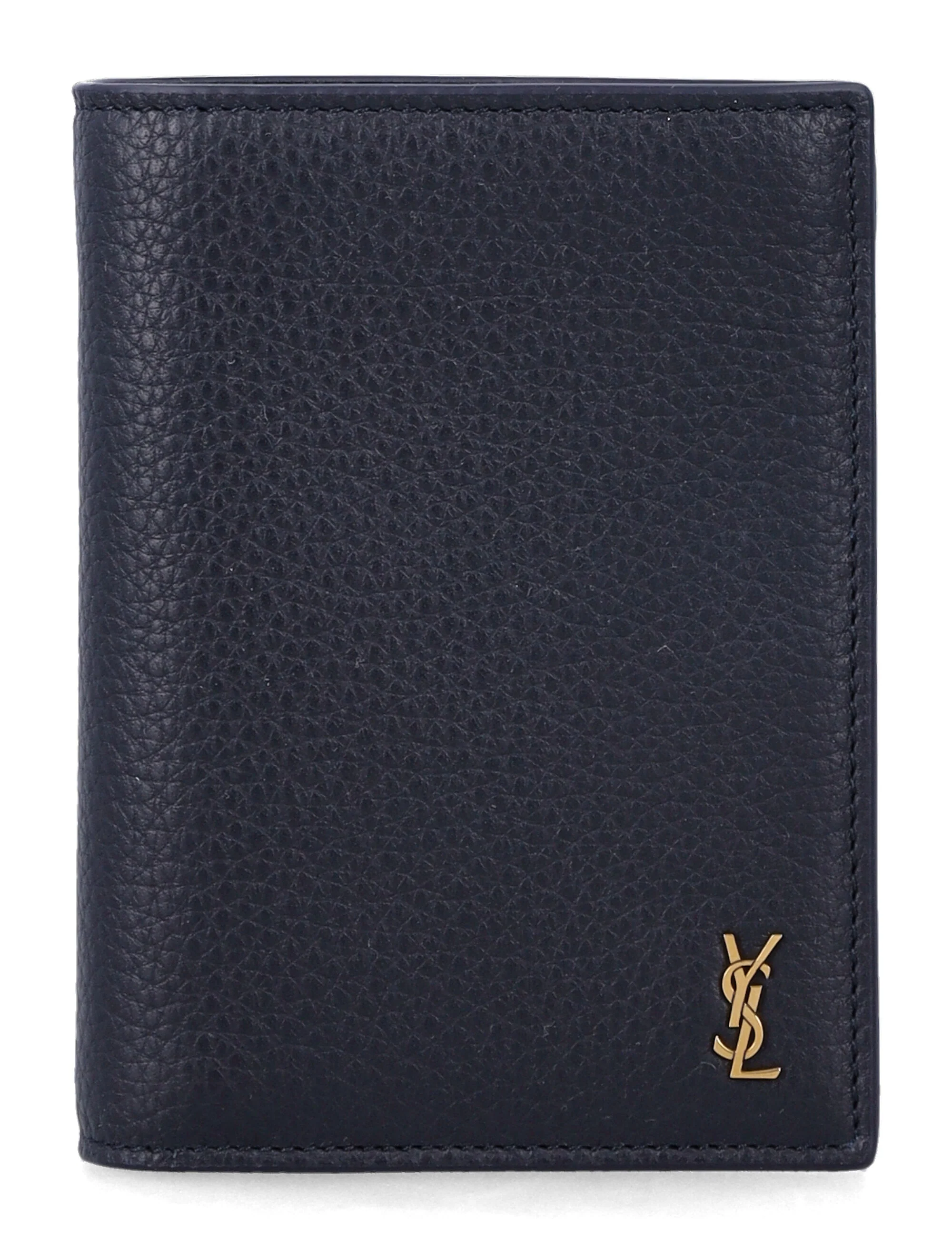 Saint Laurent Pebbled Leather Vertical Bifold Card Case