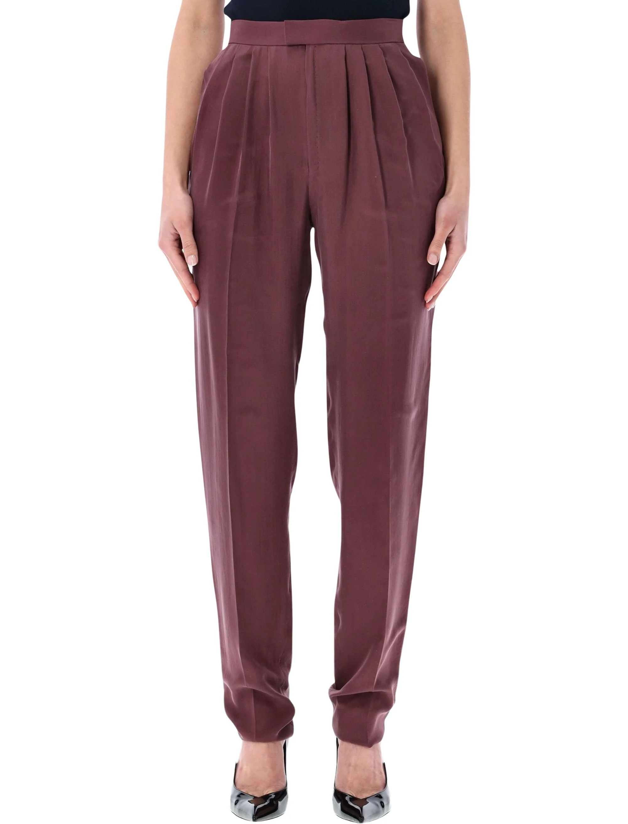Saint Laurent Pleated Silk-habotai Straight-leg Pants