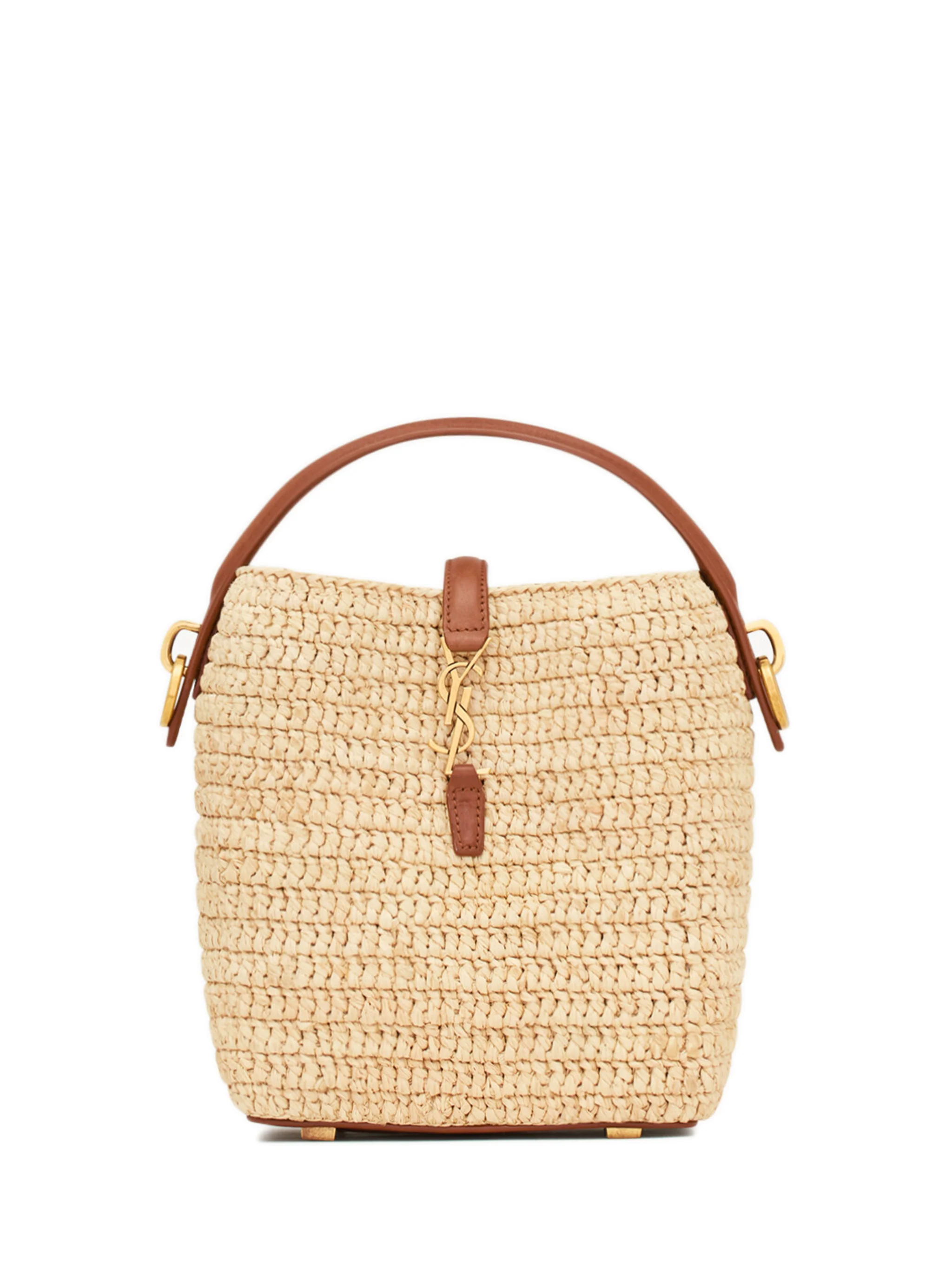 Saint Laurent Raffia Mini Bucket Handbag with Bronze Hardware