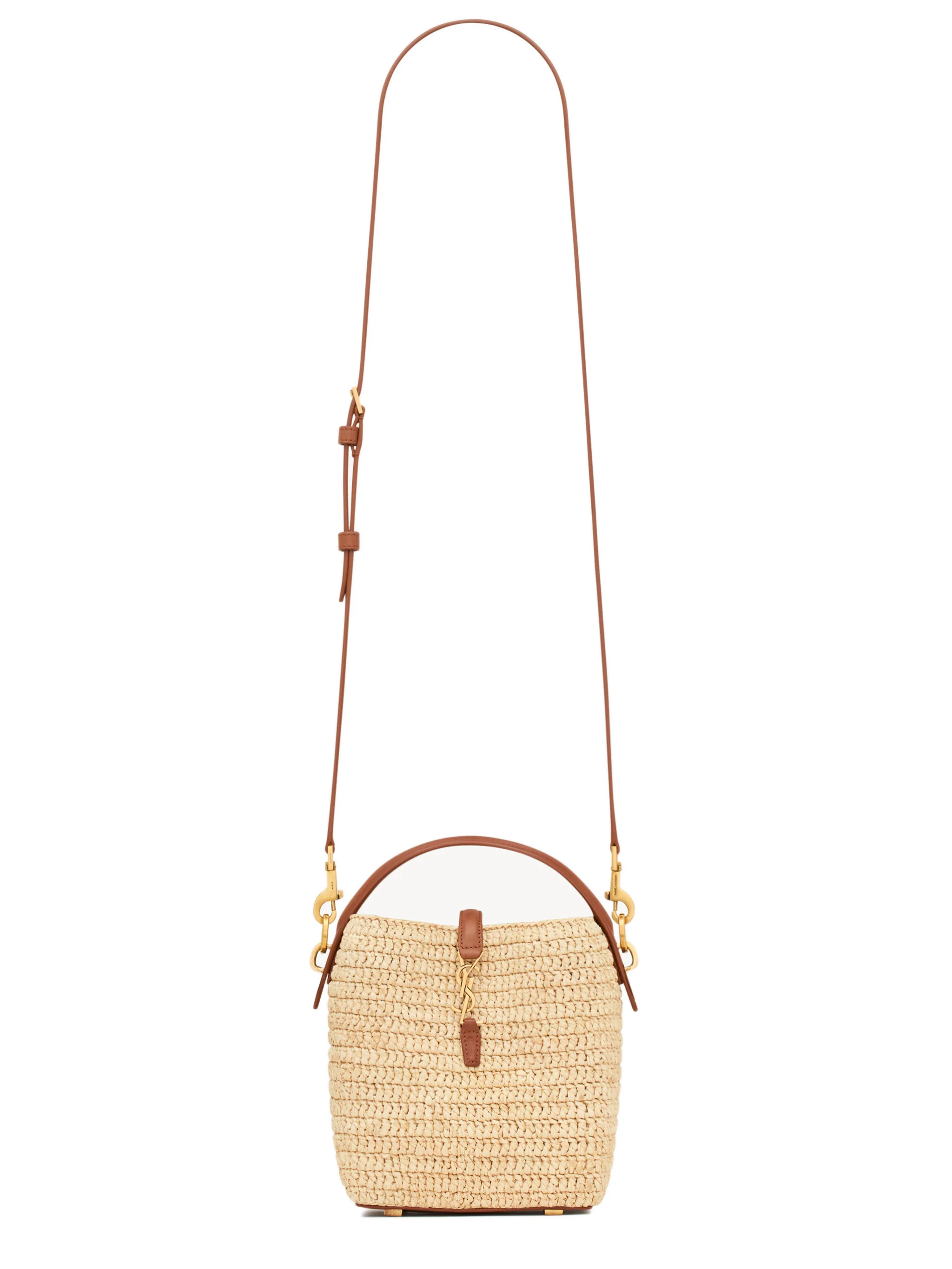 Saint Laurent Raffia Mini Bucket Handbag with Bronze Hardware - Image 2