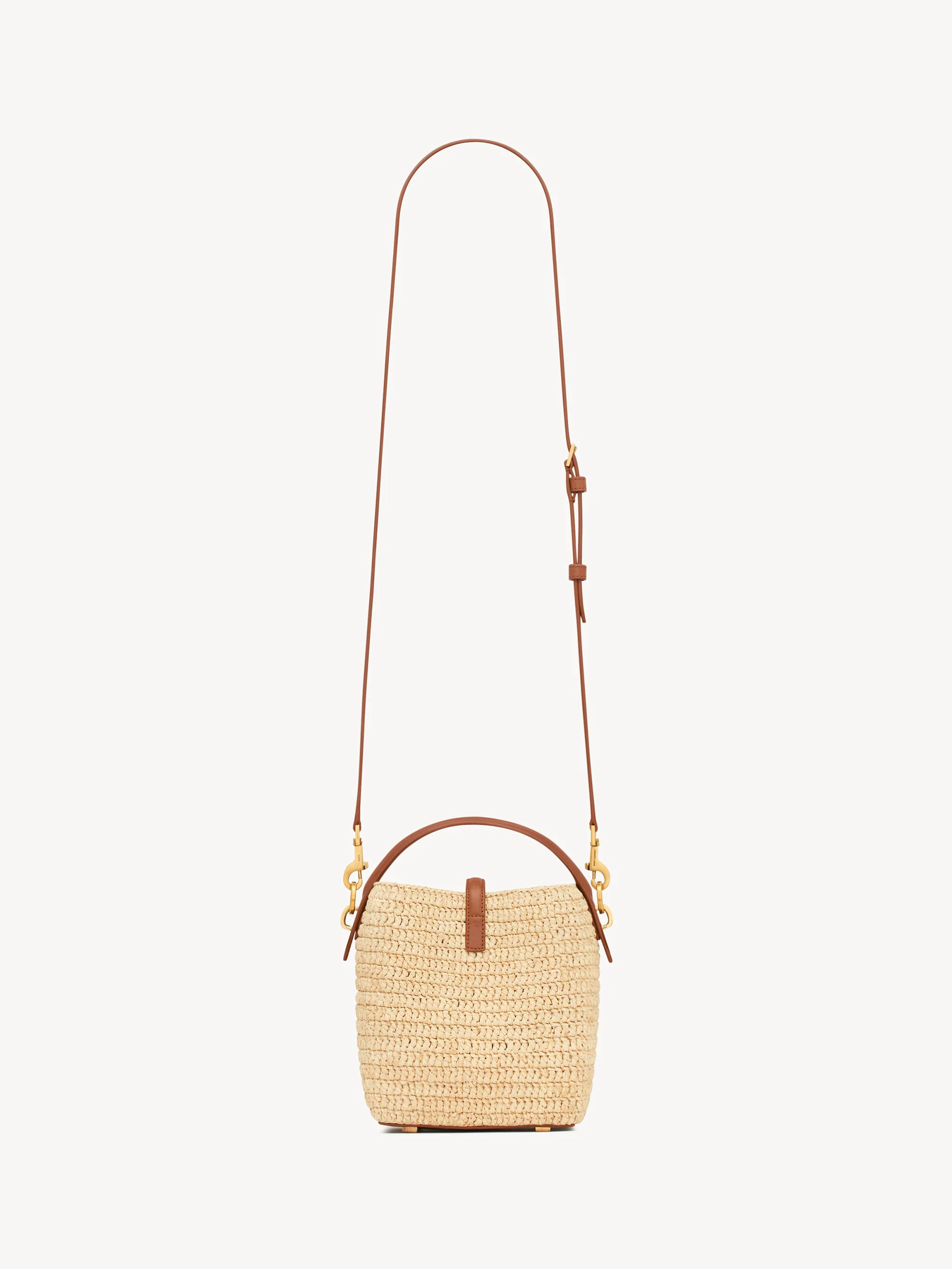 Saint Laurent Raffia Mini Bucket Handbag with Bronze Hardware - Image 3
