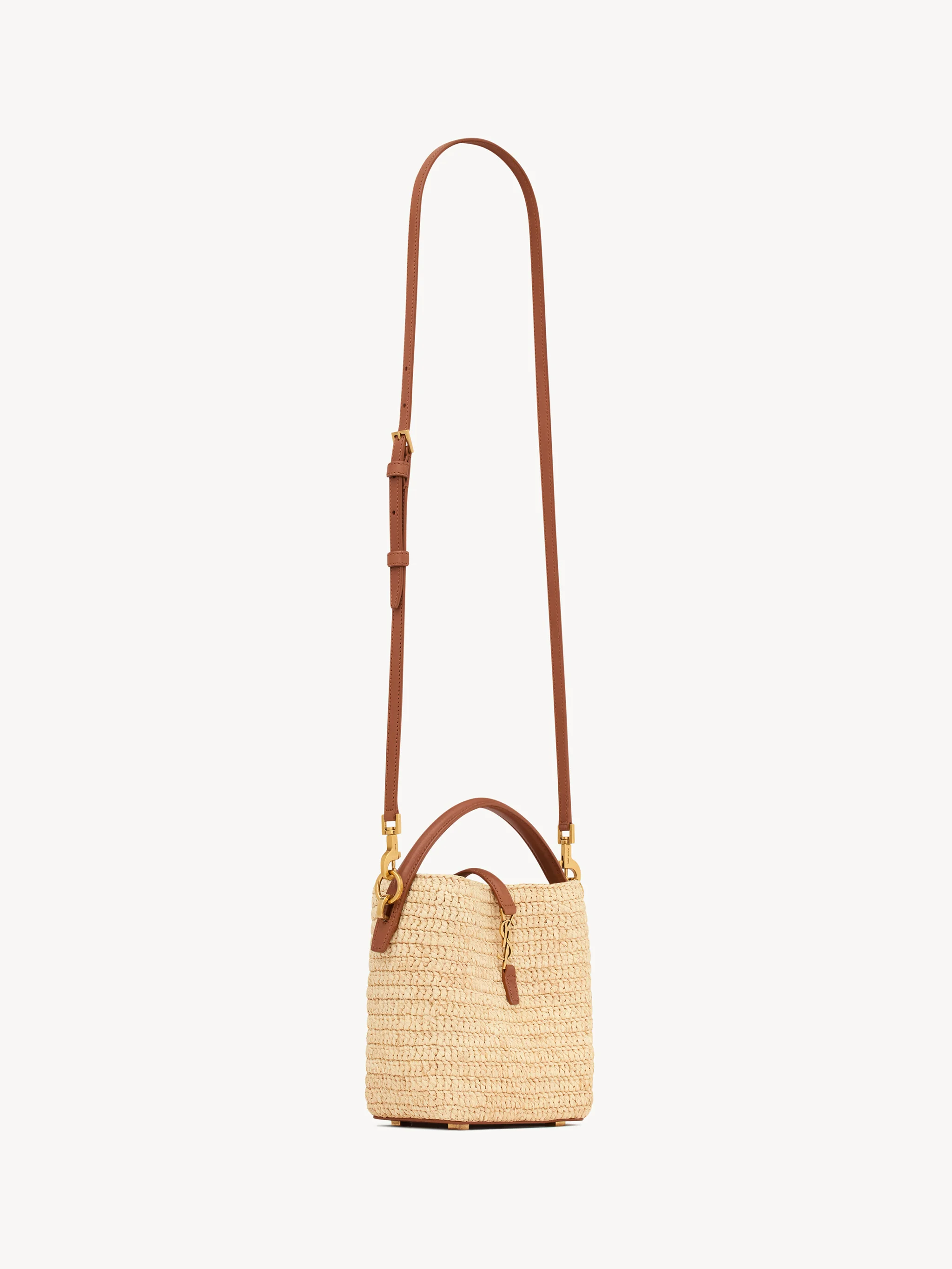 Saint Laurent Raffia Mini Bucket Handbag with Bronze Hardware - Image 5