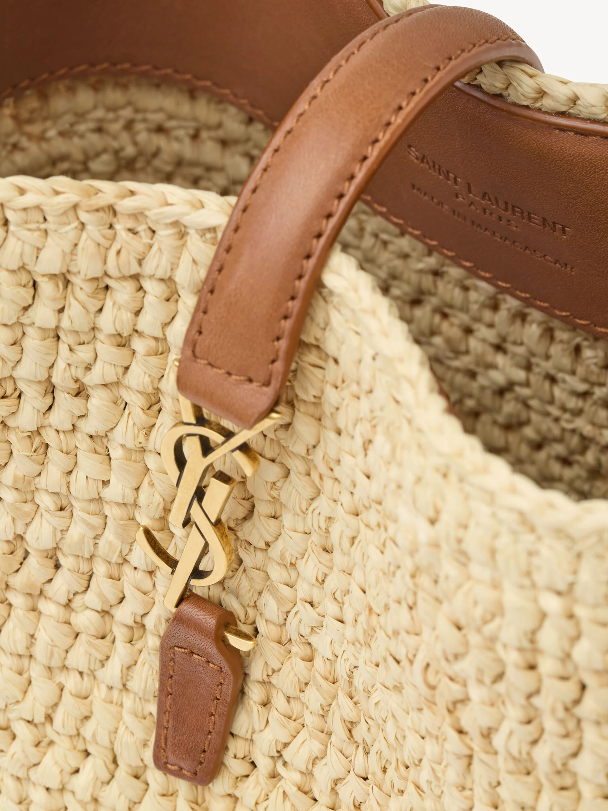 Saint Laurent Raffia Mini Bucket Handbag with Bronze Hardware - Image 6