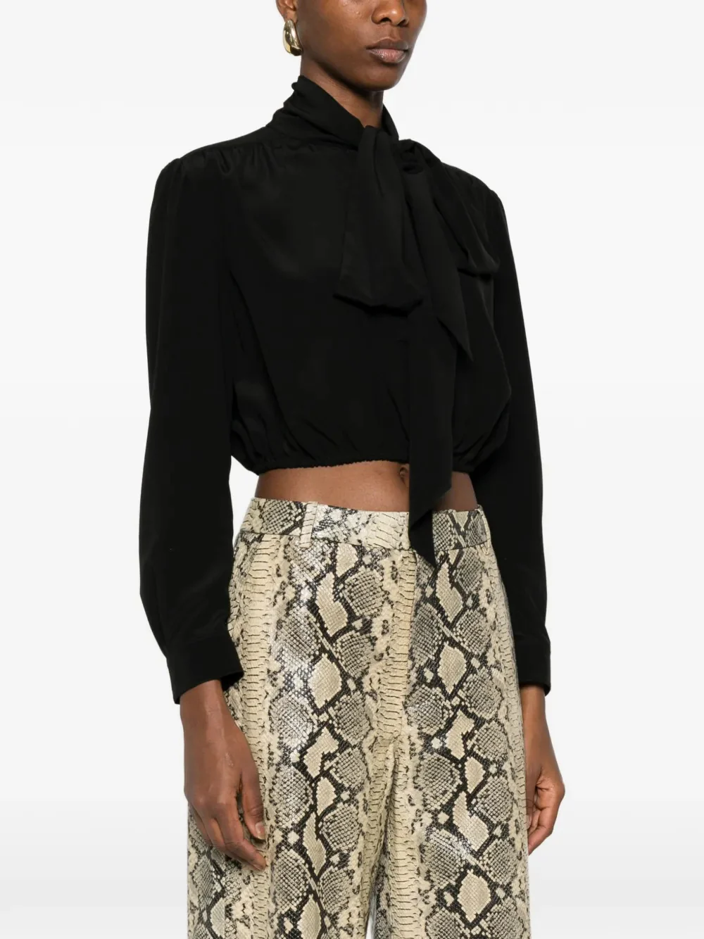 Saint Laurent Silk Lavaliere Collar Button-Up Shirt for Women - Image 3