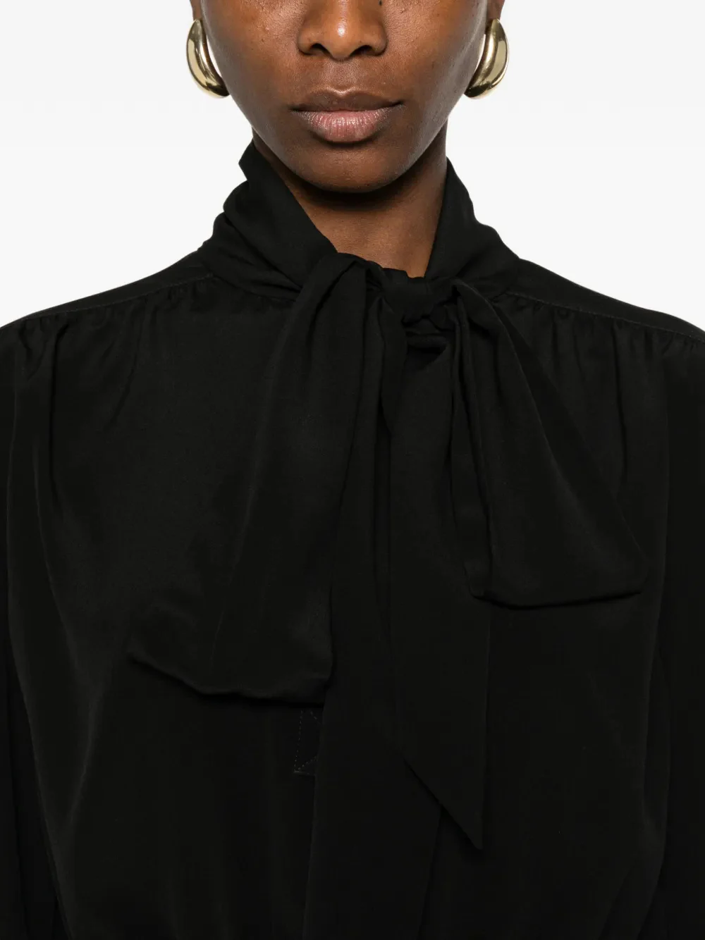 Saint Laurent Silk Lavaliere Collar Button-Up Shirt for Women - Image 5