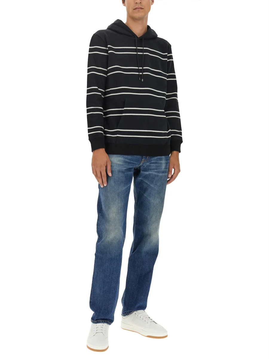 SAINT LAURENT Slim-Fit Logo-Embroidered Striped Cotton-Jersey Hoodie - Image 2