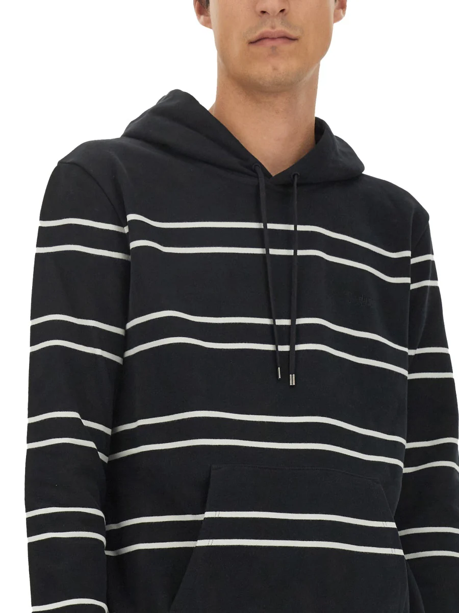 SAINT LAURENT Slim-Fit Logo-Embroidered Striped Cotton-Jersey Hoodie - Image 3