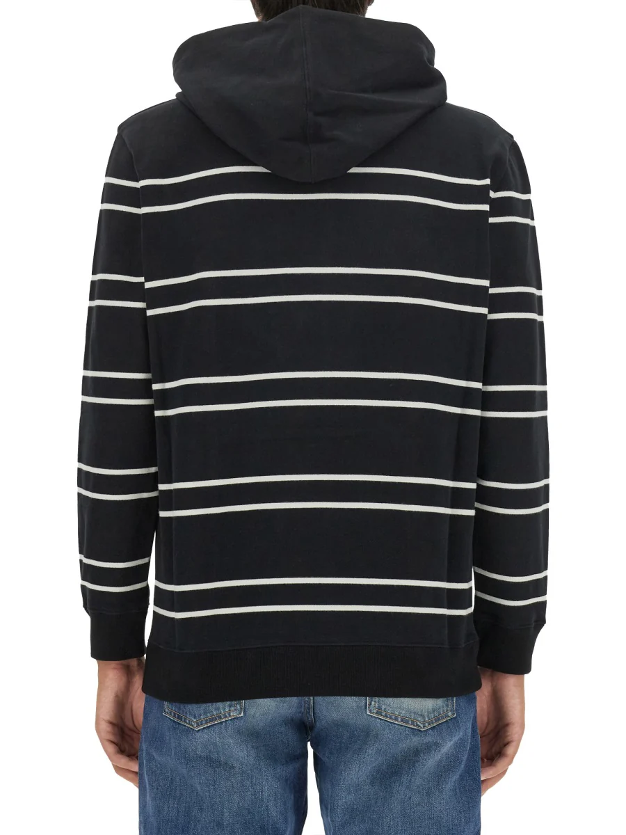 SAINT LAURENT Slim-Fit Logo-Embroidered Striped Cotton-Jersey Hoodie - Image 4