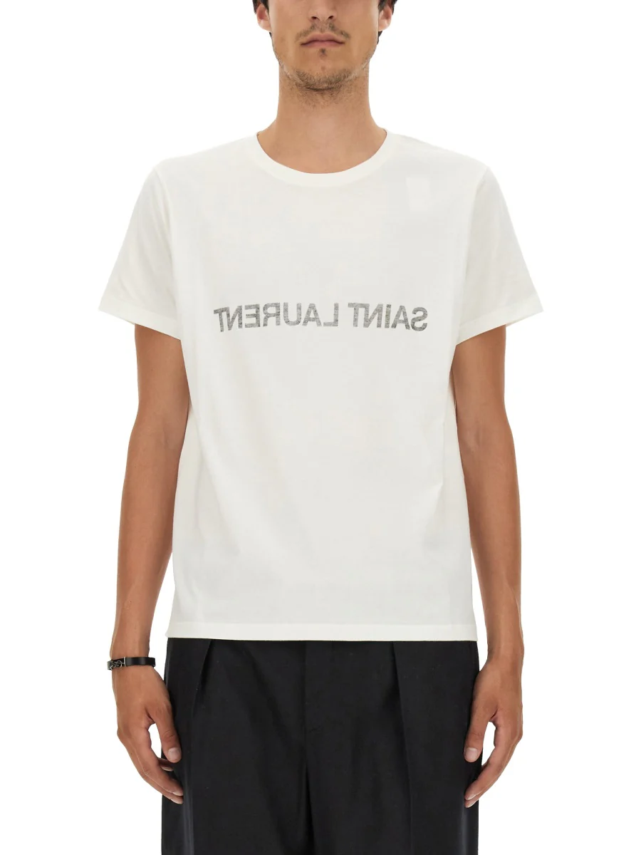 SAINT LAURENT T-shirt in Cotone Stampa Logo Reversed