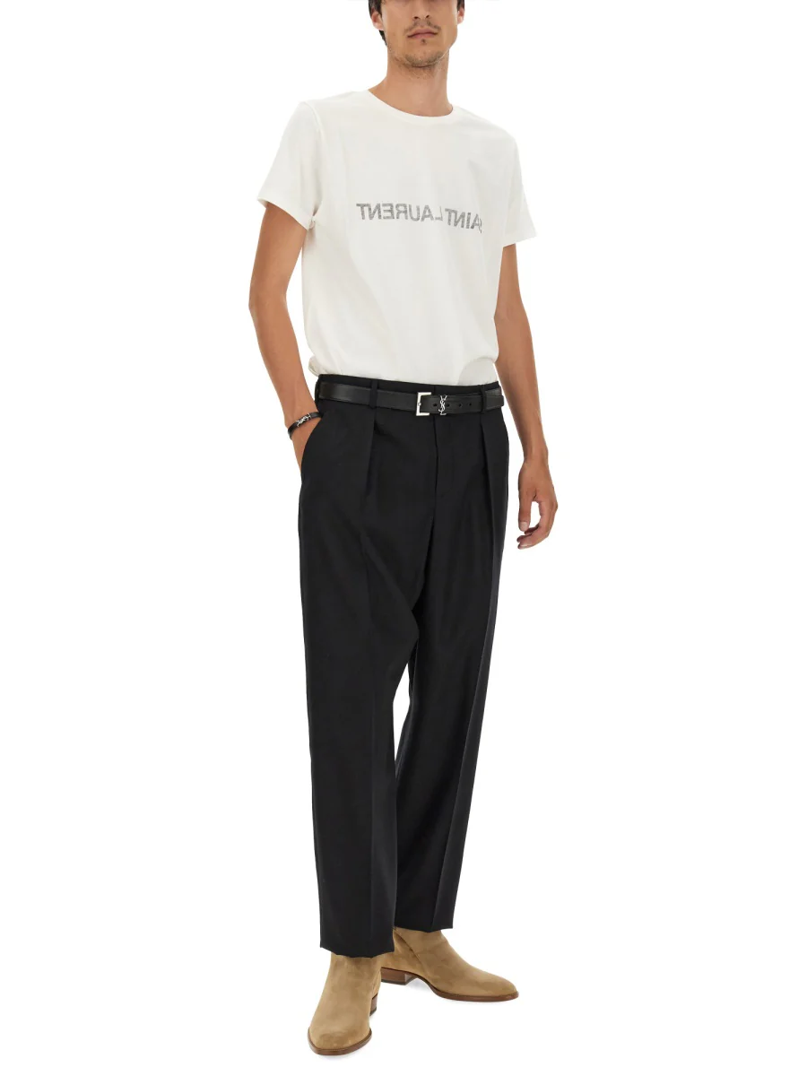 SAINT LAURENT T-shirt in Cotone Stampa Logo Reversed - Image 3