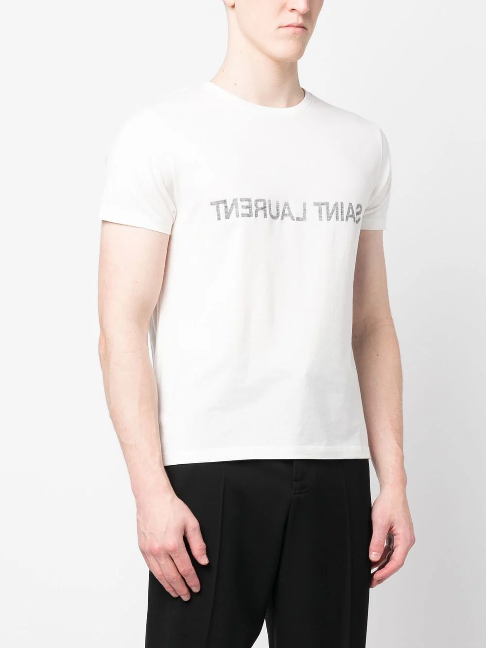 SAINT LAURENT T-shirt in Cotone Stampa Logo Reversed - Image 4