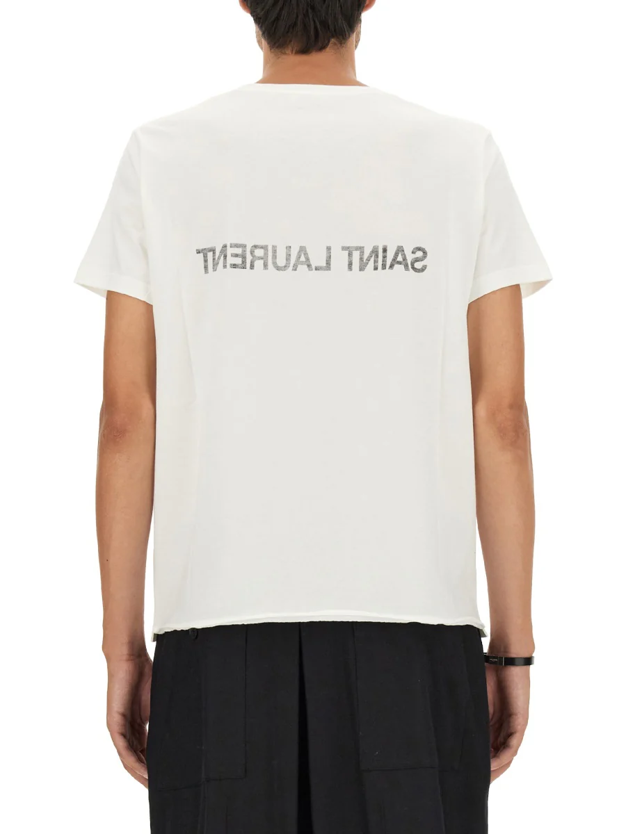 SAINT LAURENT T-shirt in Cotone Stampa Logo Reversed - Image 6