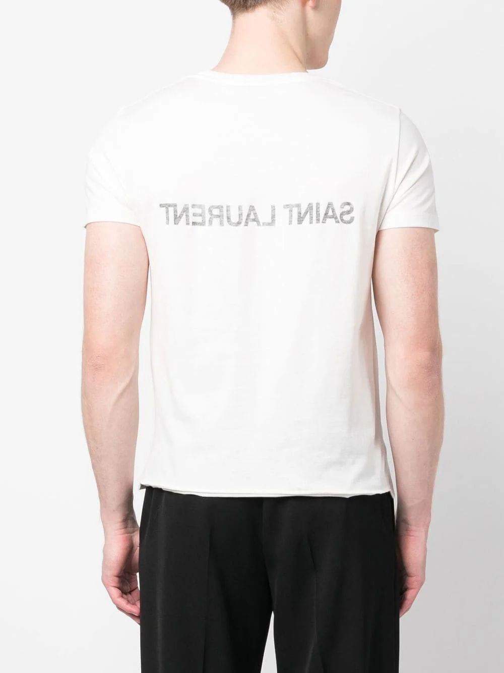 SAINT LAURENT T-shirt in Cotone Stampa Logo Reversed - Image 7