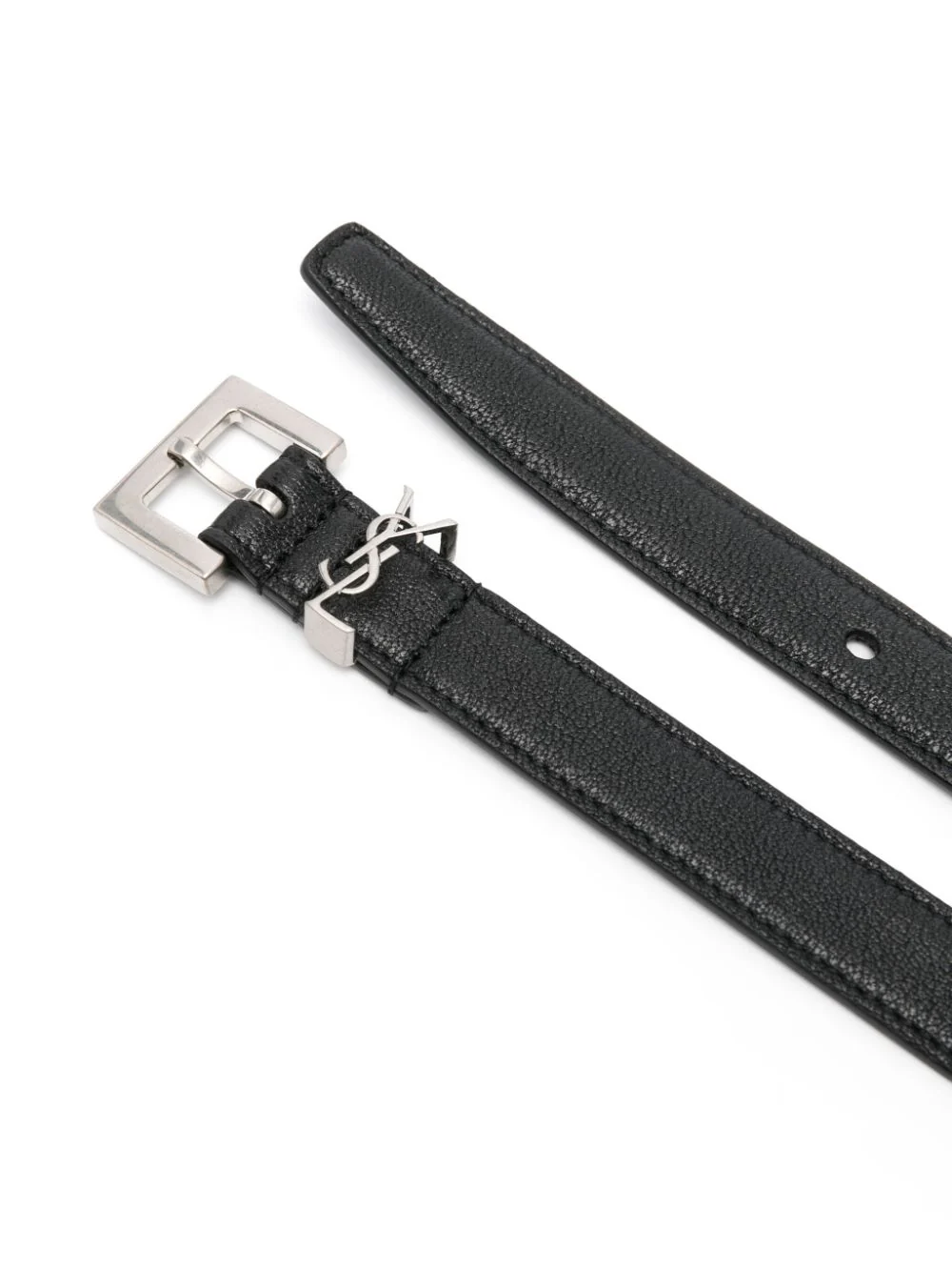 Saint Laurent Thin Belt with Square Buckle Made with Metal-free Tanned Leather, Featuring a CASSANDRE Loop - Image 5