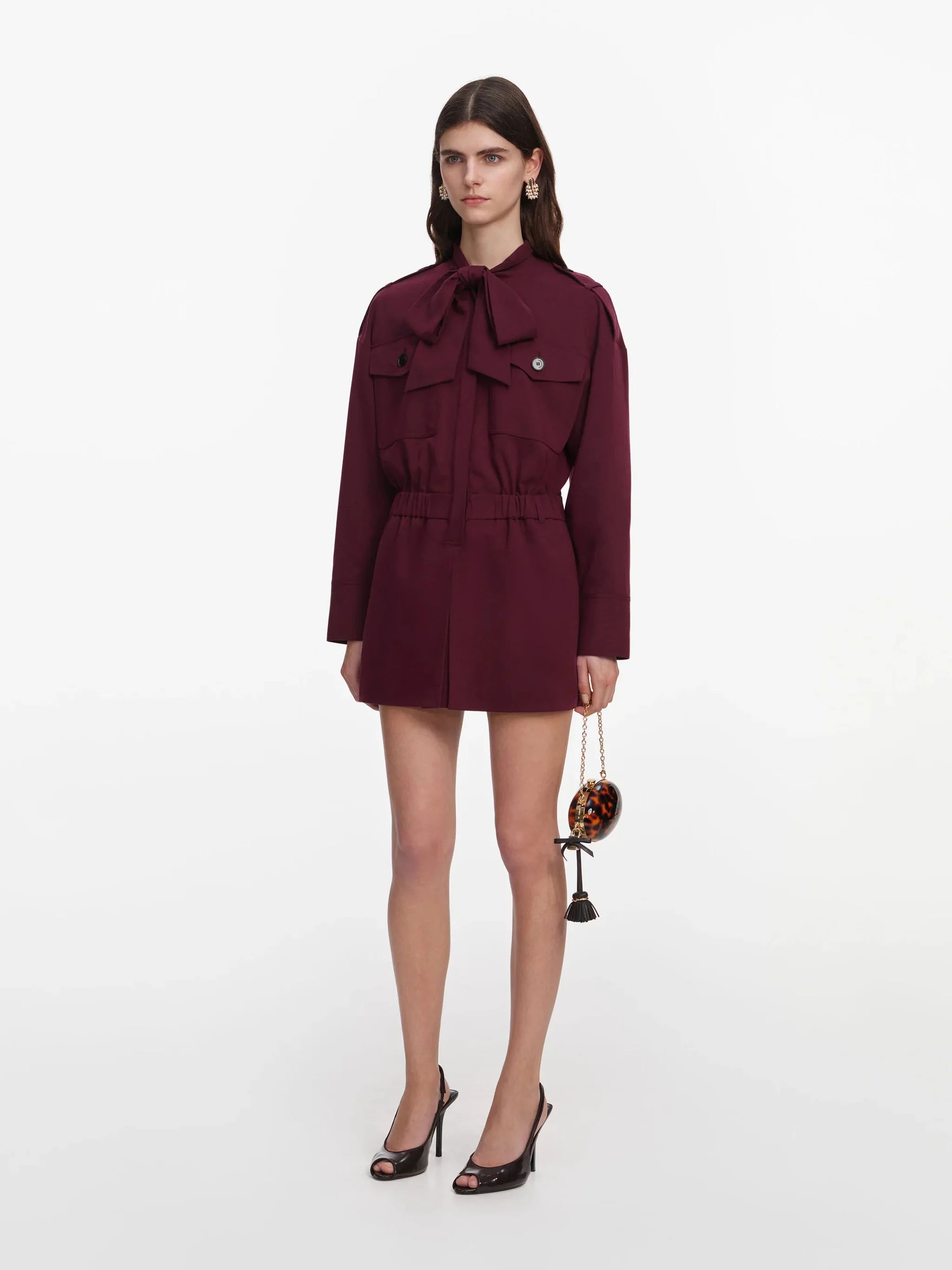 Self-portrait Button Closure Mini Dress with Tailored Waistband and Tie Neckline - Size UK 6 - Image 2
