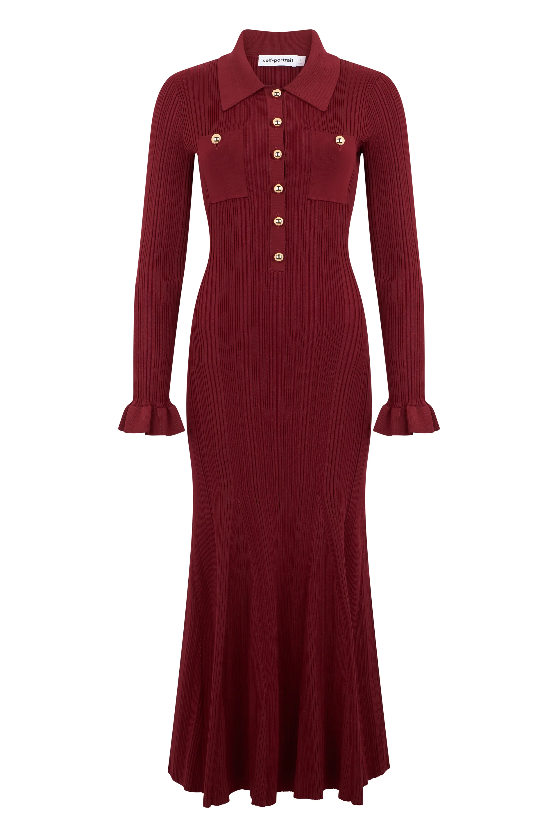 Self-Portrait Button-embellished Ribbed-knit Midi Dress
