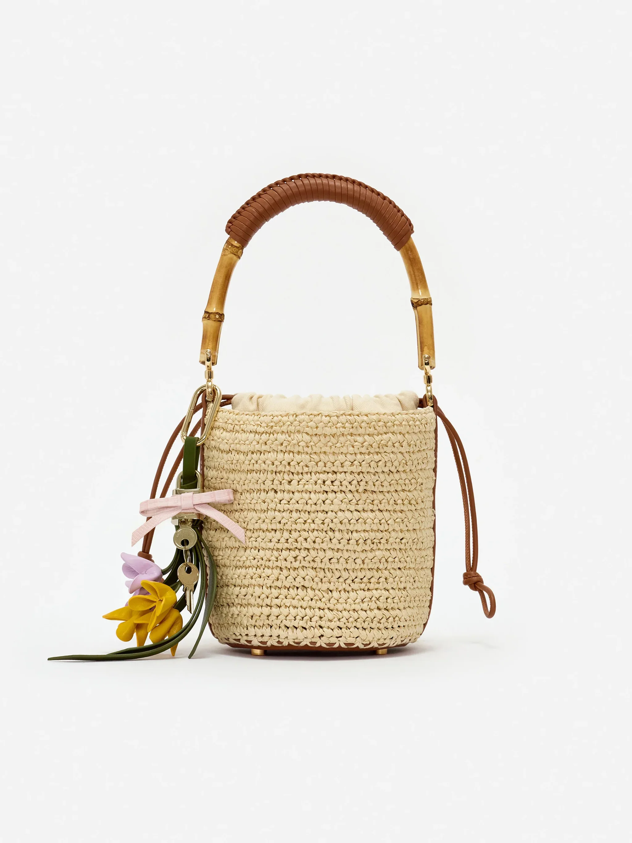 Self-portrait Chic Raffia Drawstring Pouch Handbag with Bamboo Handle