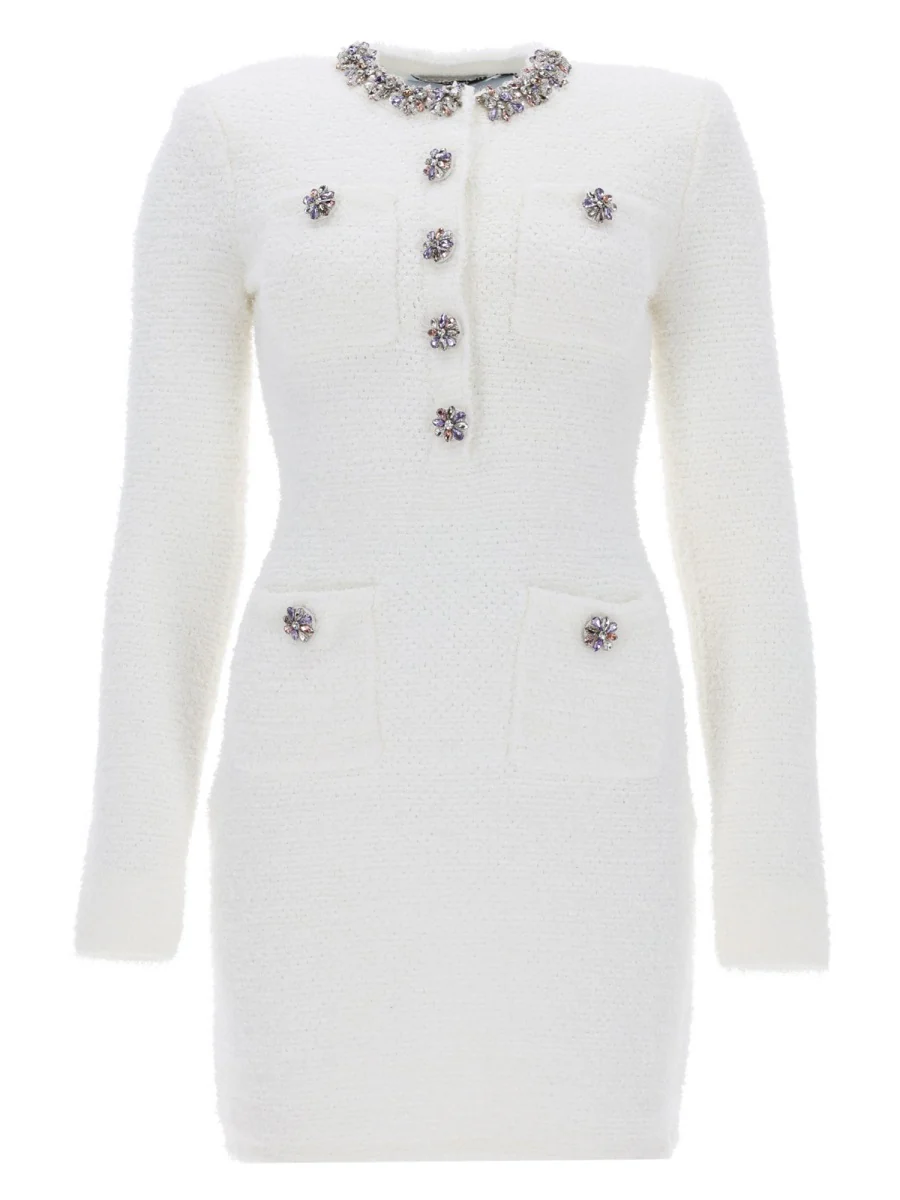 SELF-PORTRAIT Crystal Trim Knit Mini Dress