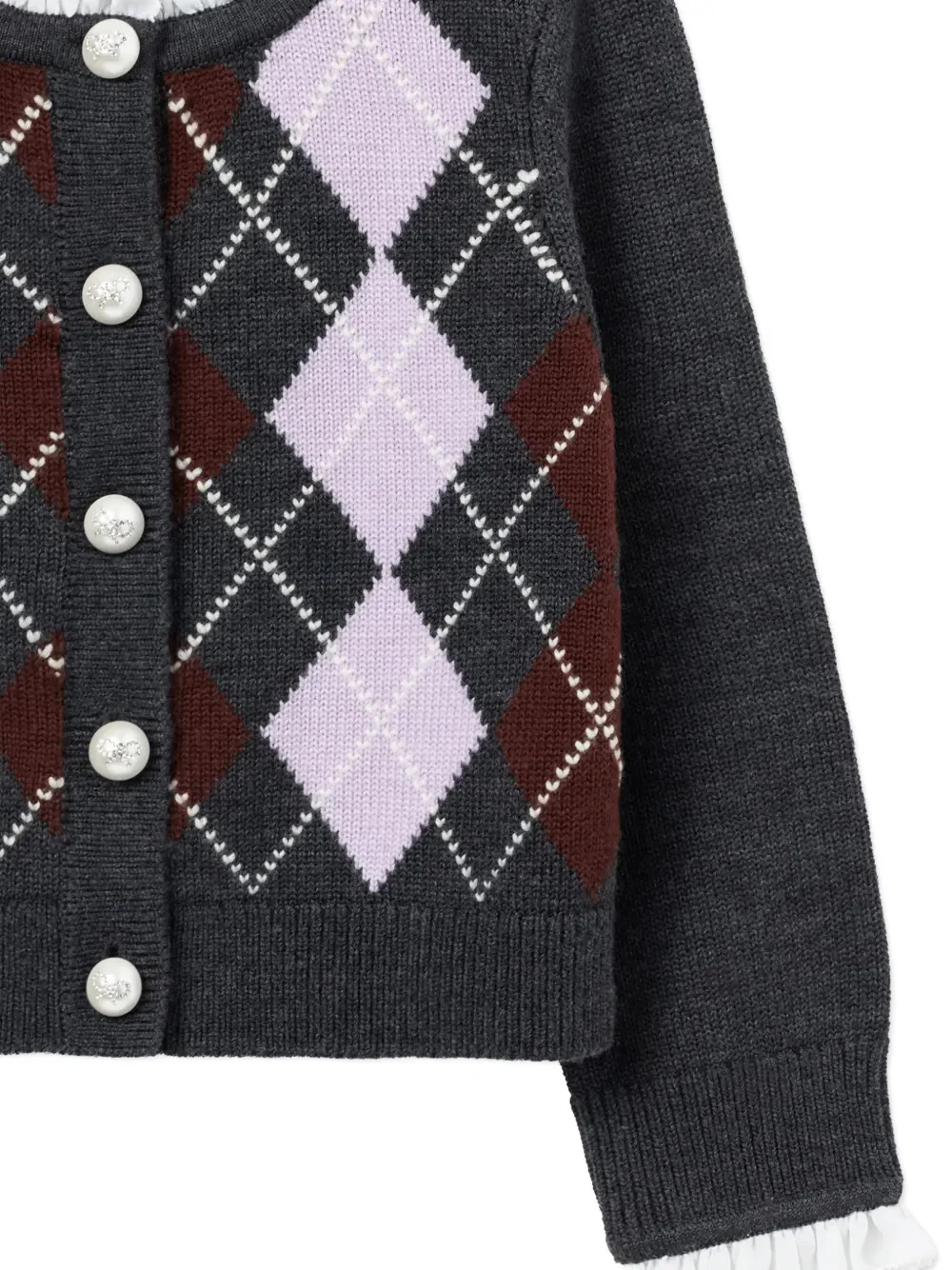 Self-portrait Diamond Pattern Cardigan with Ruffled Details - Image 3