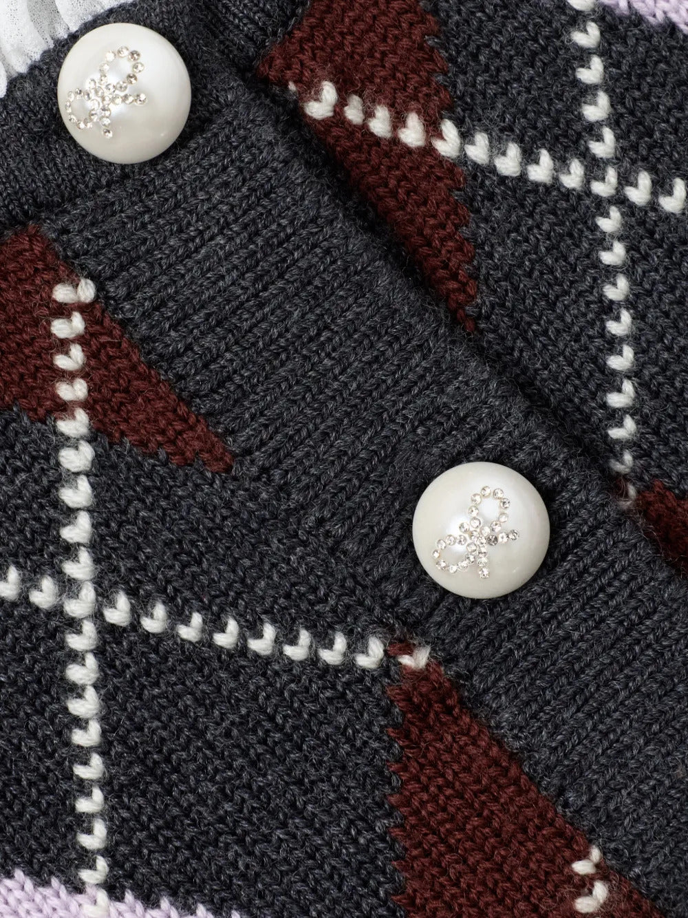 Self-portrait Diamond Pattern Cardigan with Ruffled Details - Image 4