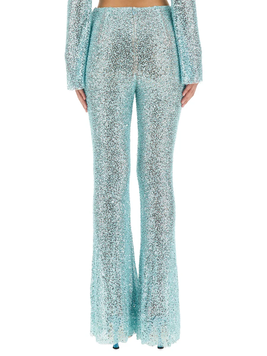 Self-portrait Ladies Blue Beaded Fishnet Flared Pants - Image 3