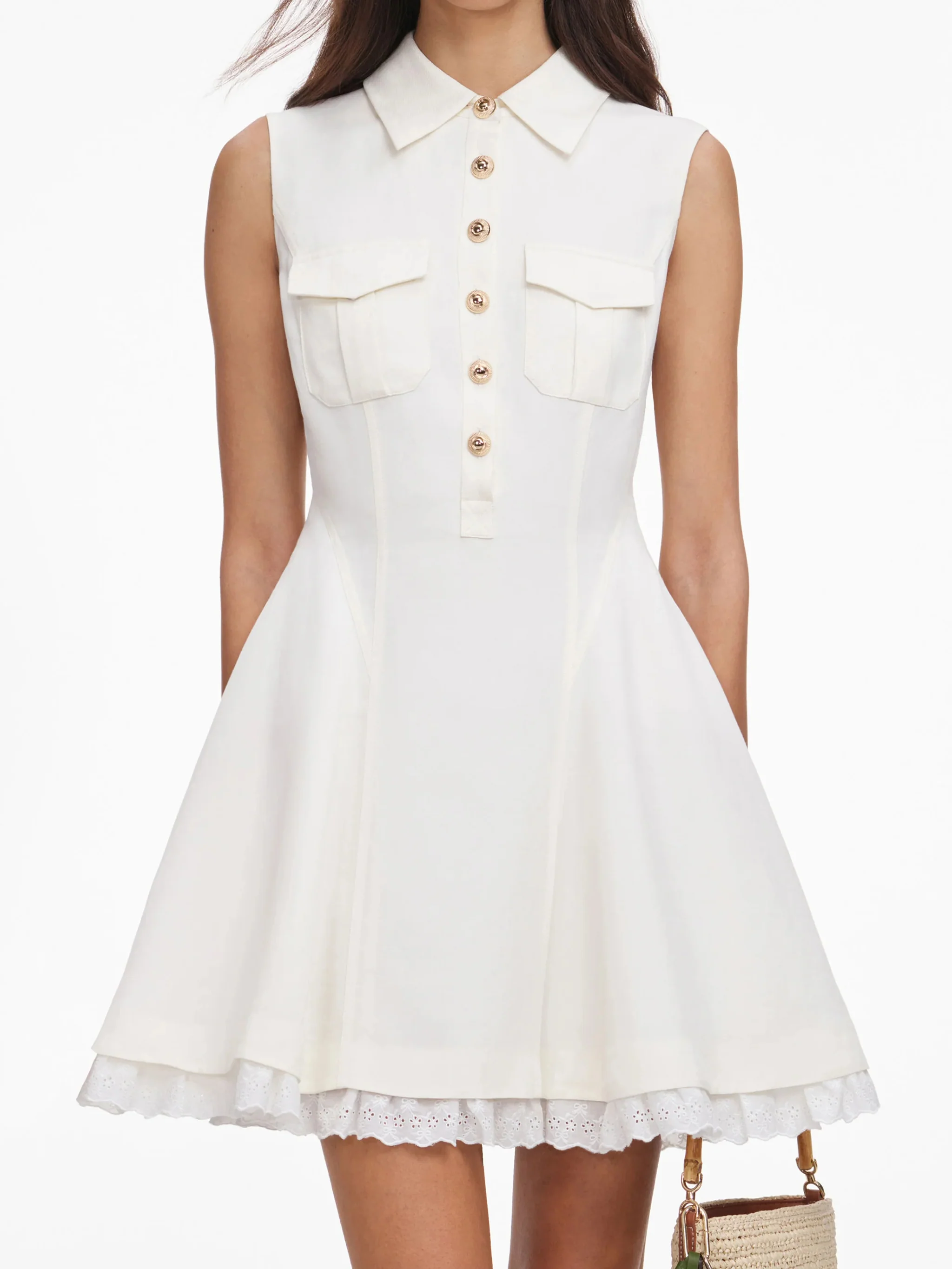 Self-portrait Mini Dress with Button Closure and Scalloped Hem - Size UK 6 - Image 4