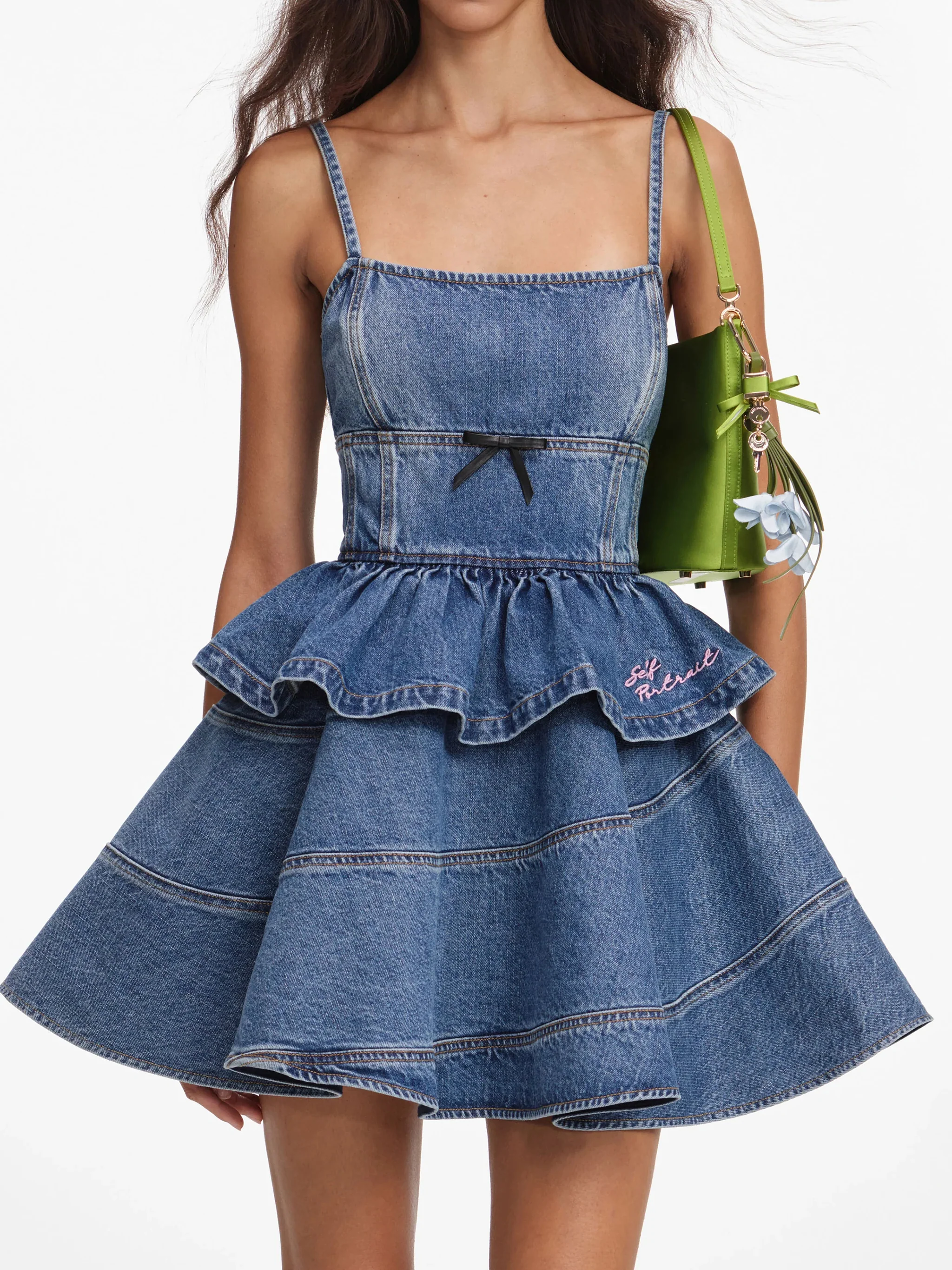 Self-portrait Mini Skater Style Skirt with Back Zip and Bow Motif - Size UK 6 - Image 4