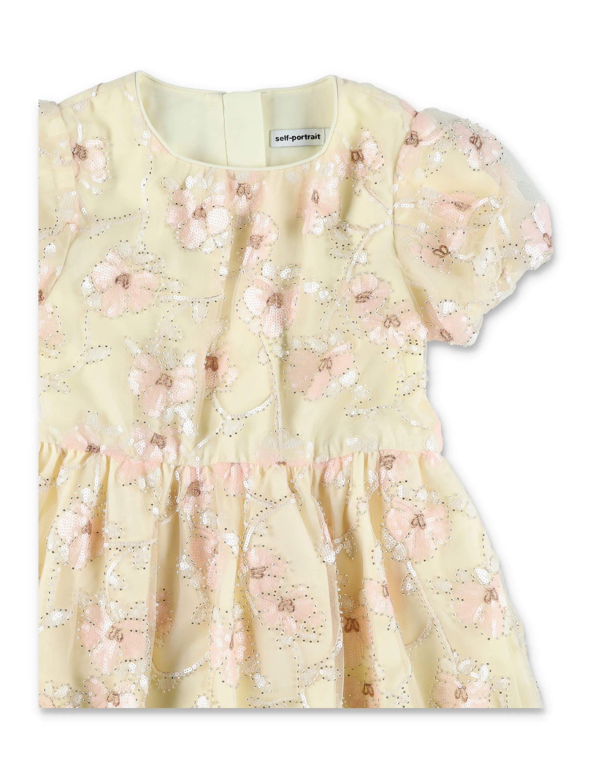 Self-portrait Mini Tulle Dress with Floral Embroidery for Girls - Image 2