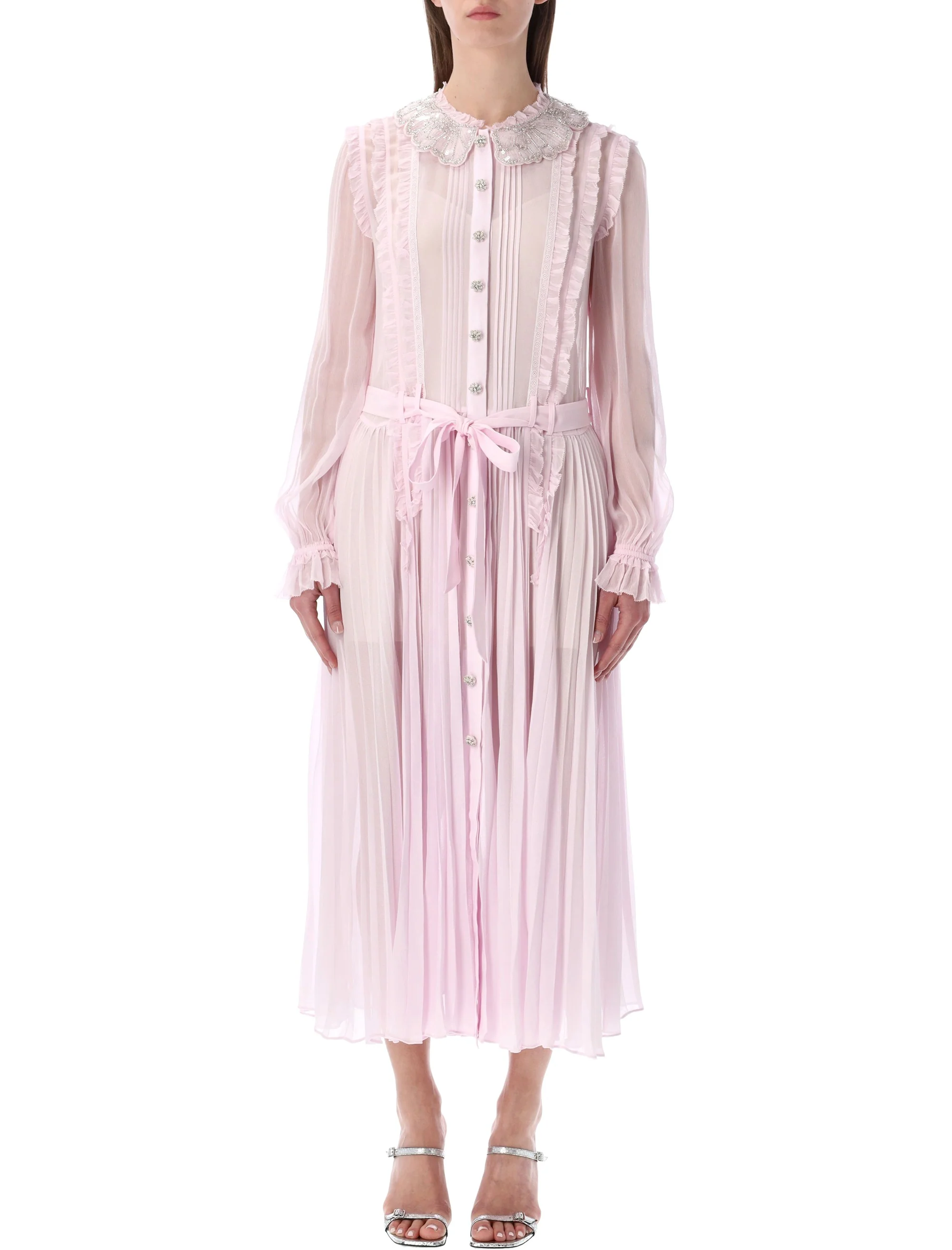 SELF-PORTRAIT Pleated Georgette Midi Dress - Image 6