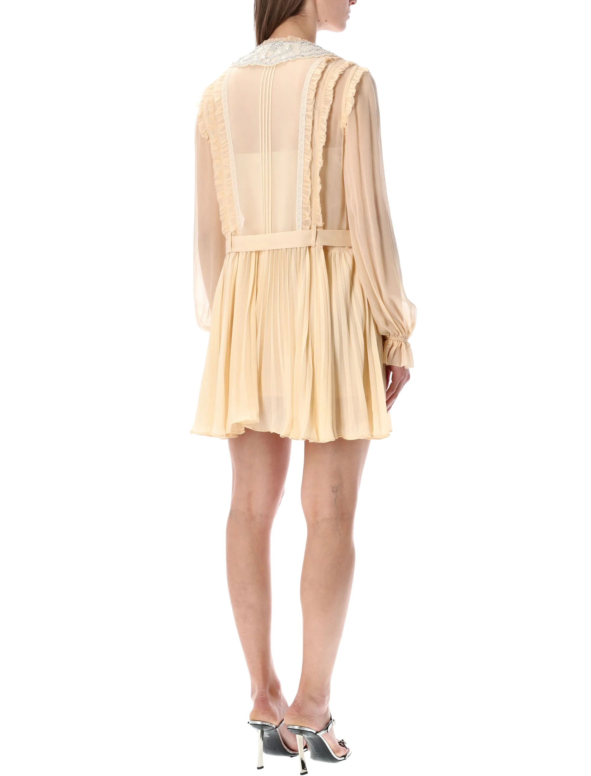 Self-portrait Refined Feminine Mini Dress with Embellished Neckline and Removable Belt - Image 2