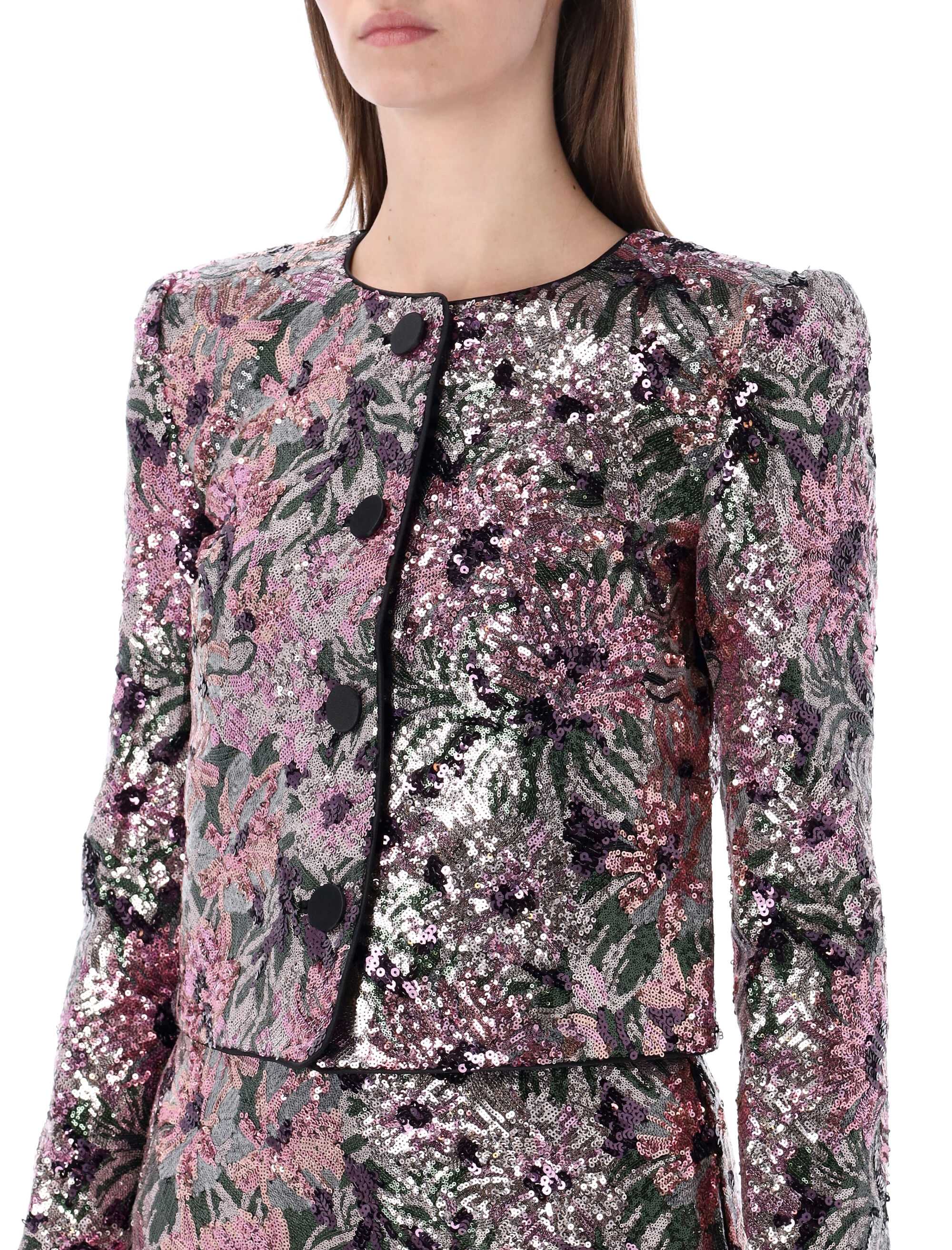 Self-portrait SELF PORTRAIT Floral Pattern Sequin Embellishment Button Fastening Round Neck Long Sleeves - Image 3