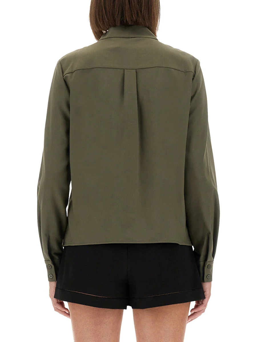SELF-PORTRAIT Twill Shirt with Bow - Image 3