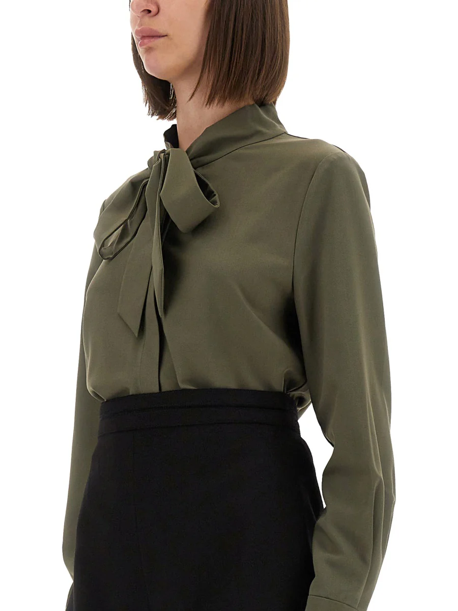 SELF-PORTRAIT Twill Shirt with Bow - Image 4